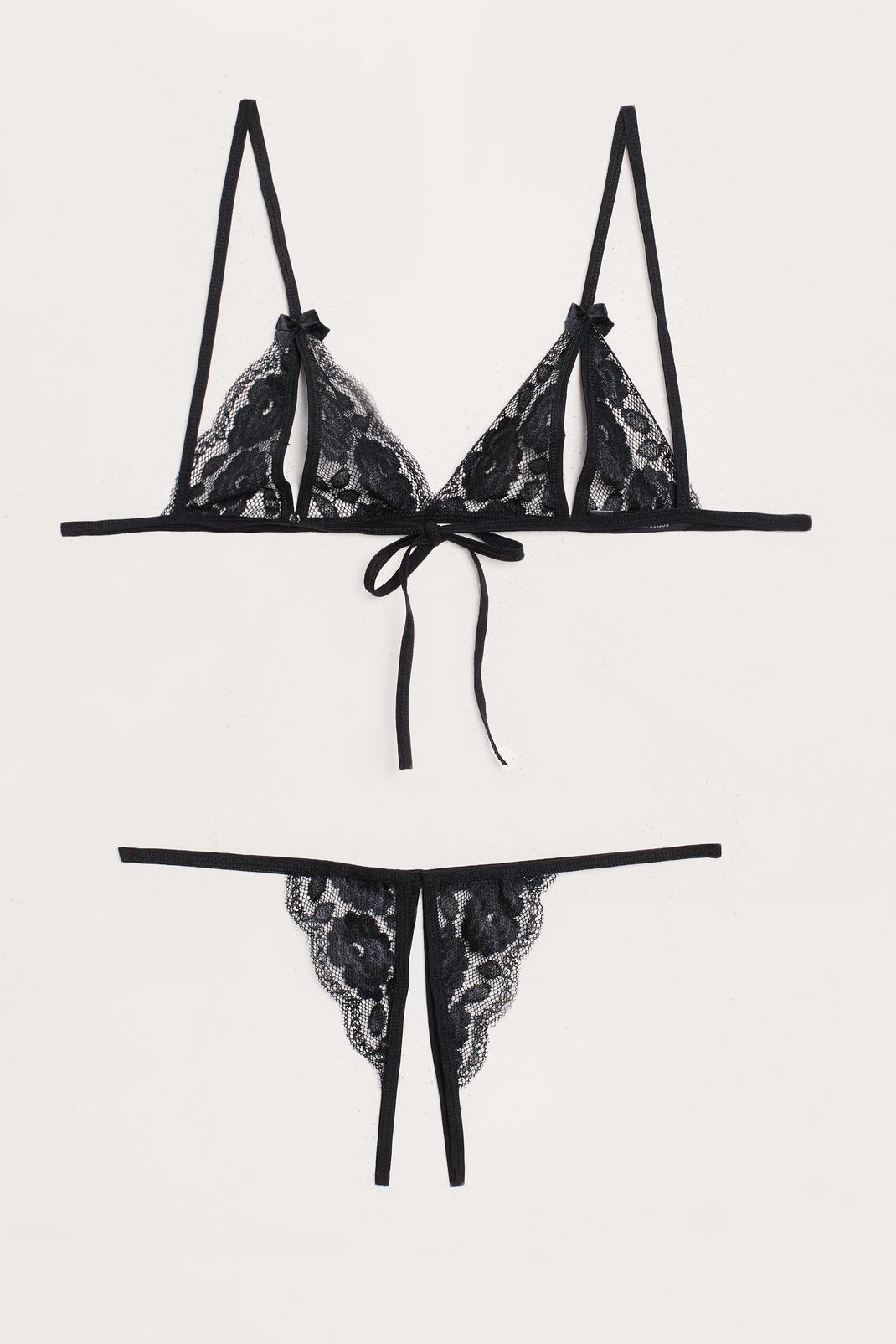 Ensemble de lingerie en dentelle soutien-gorge & string, Black image number 1