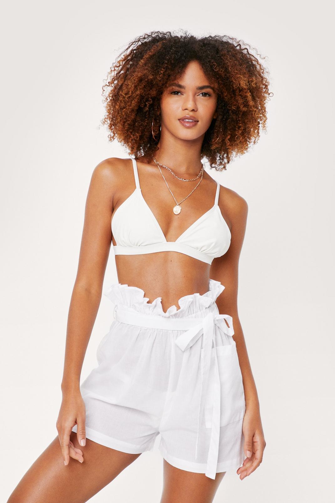 White Cotton Paperbag Beach Cover Up Shorts image number 1