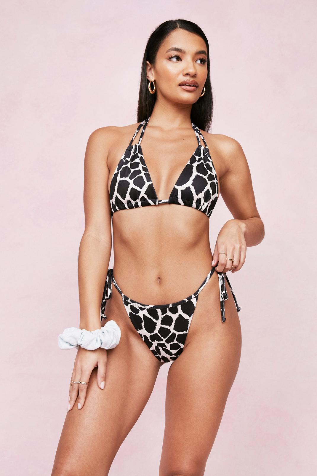 Bas de bikini tanga à attaches et imprimé girafe, Black image number 1