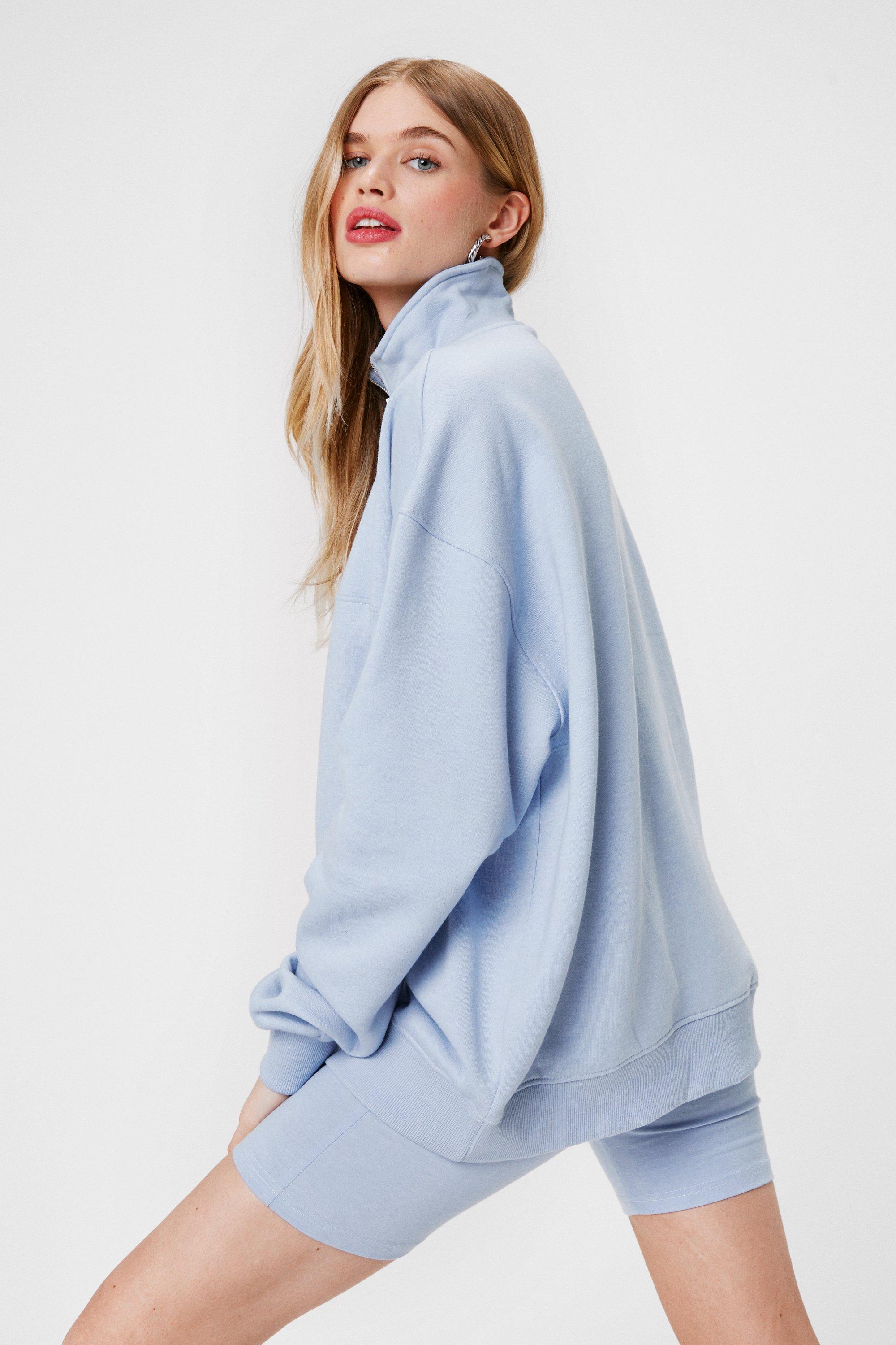 Zip Front High Neck Oversized Sweatshirt