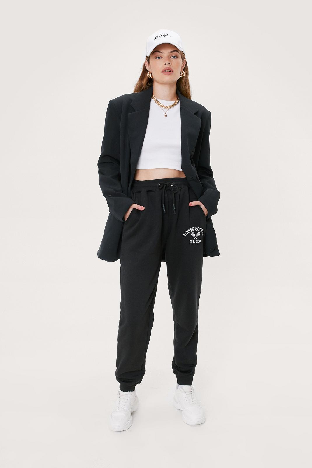 Black Active Society Embroidered Relaxed Joggers image number 1