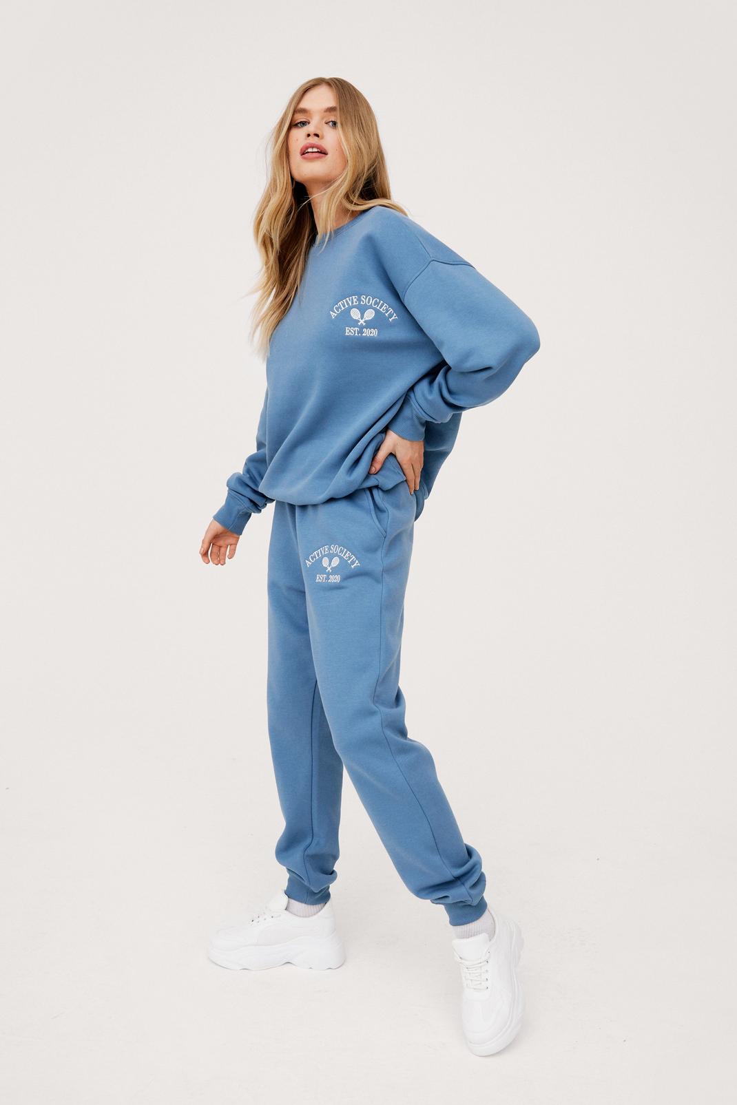 Blue Active Society Embroidered Relaxed Joggers image number 1