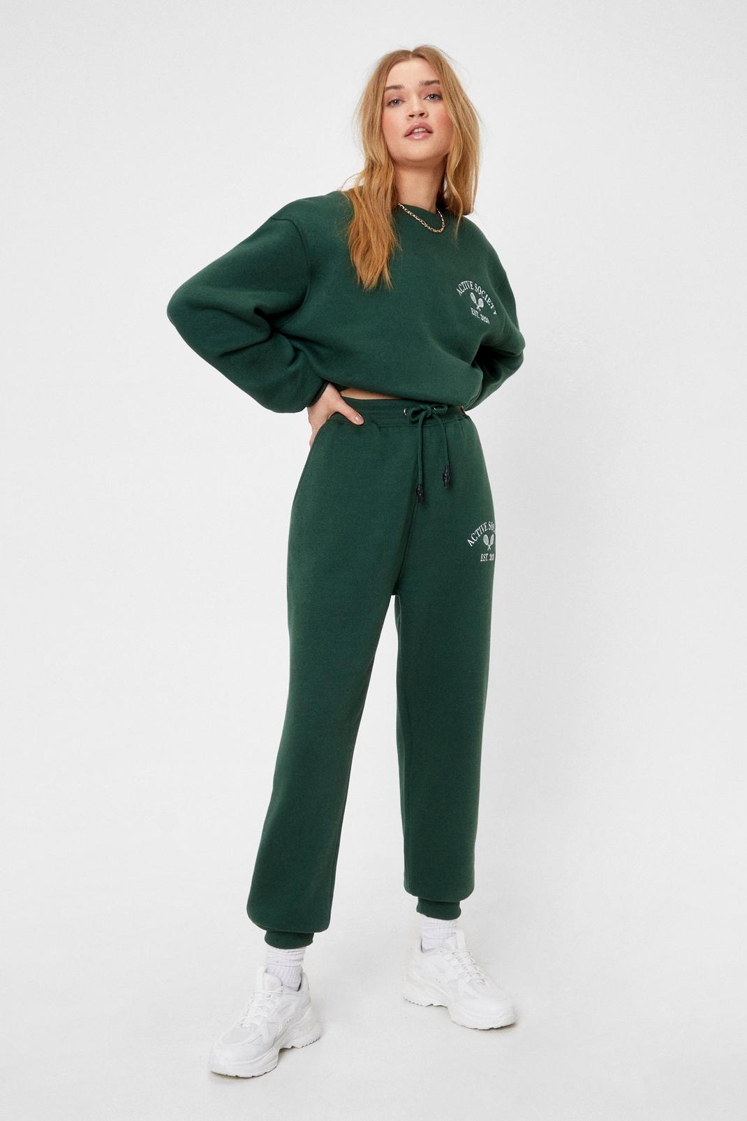 Green Active Society Embroidered Relaxed Tracksuit Pants image number 1