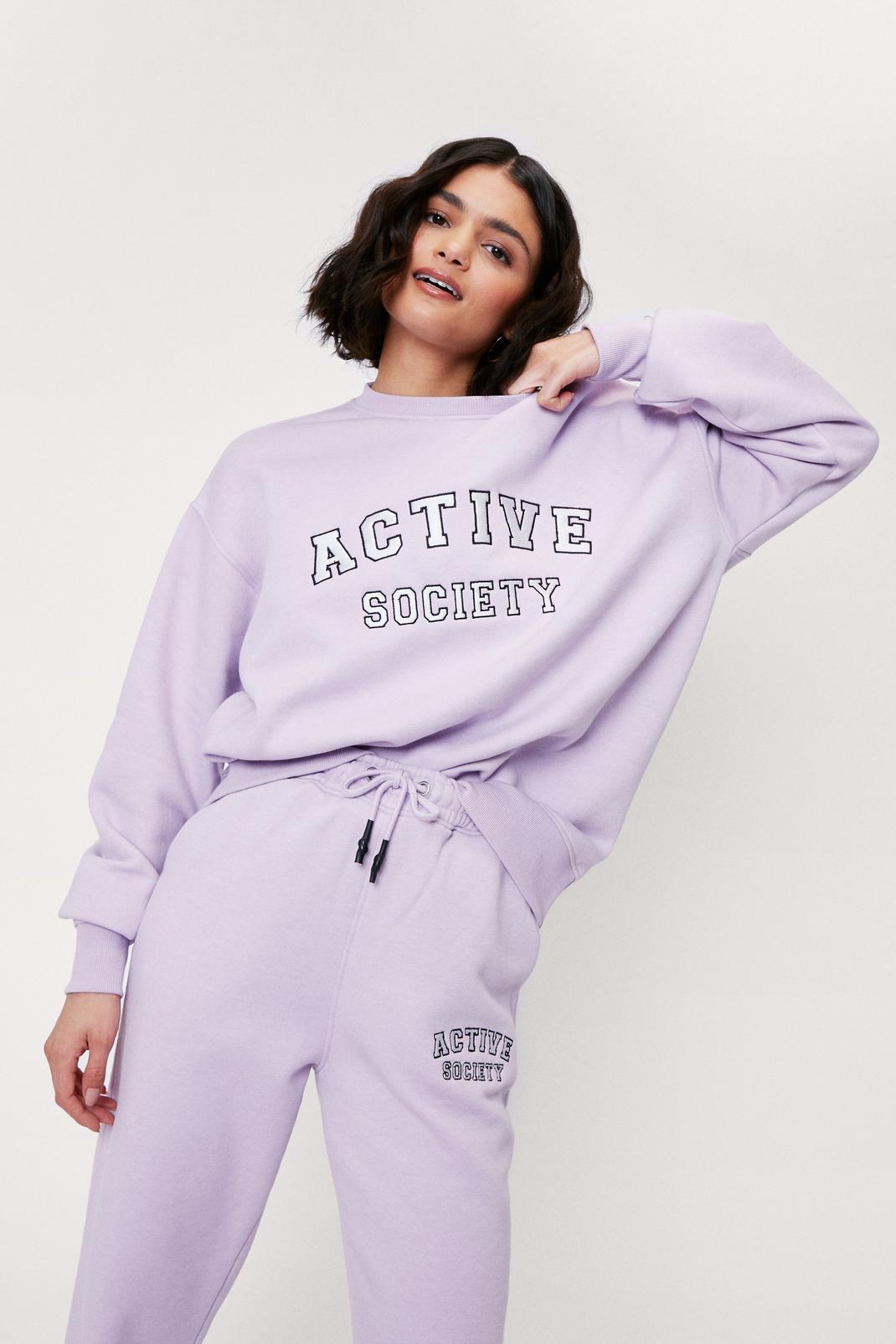 Sweat oversize à broderies Active Society, Lilac image number 1