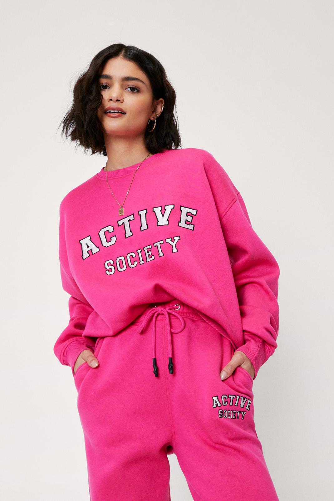 Pink Active Society Embroidered Graphic Sweatshirt image number 1