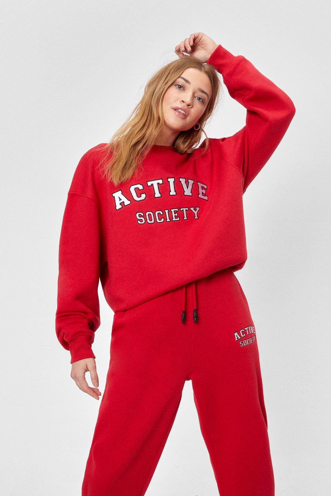 Red Active Society Embroidered Graphic Sweatshirt image number 1