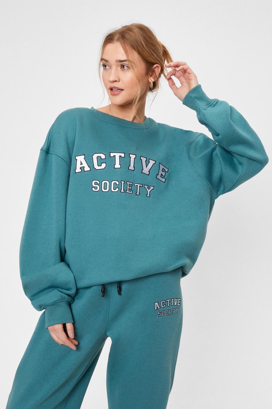 Sweat oversize à broderies Active Society, Teal image number 1