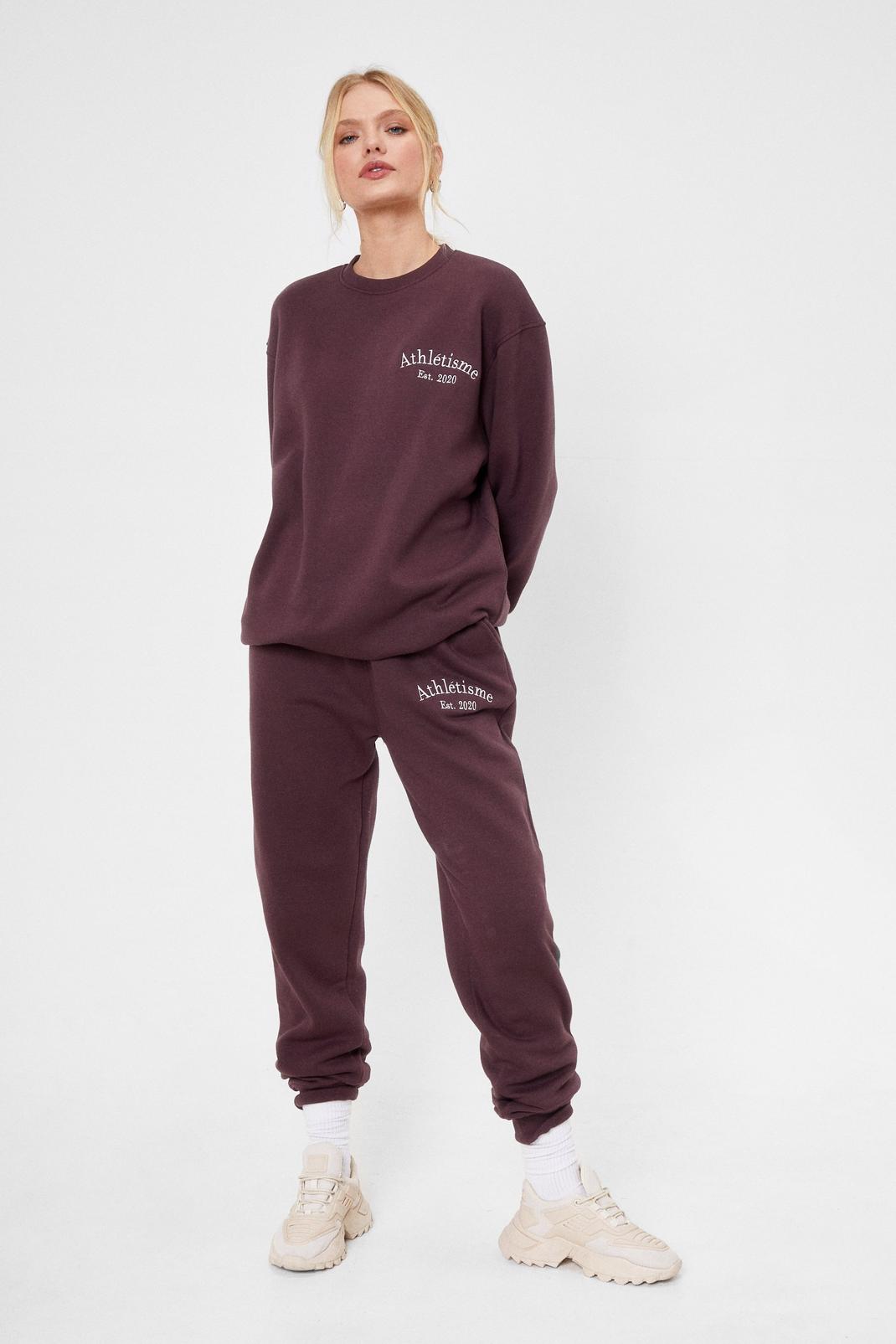 Chocolate Athletisme Embroidered High Waisted Sweatpants image number 1