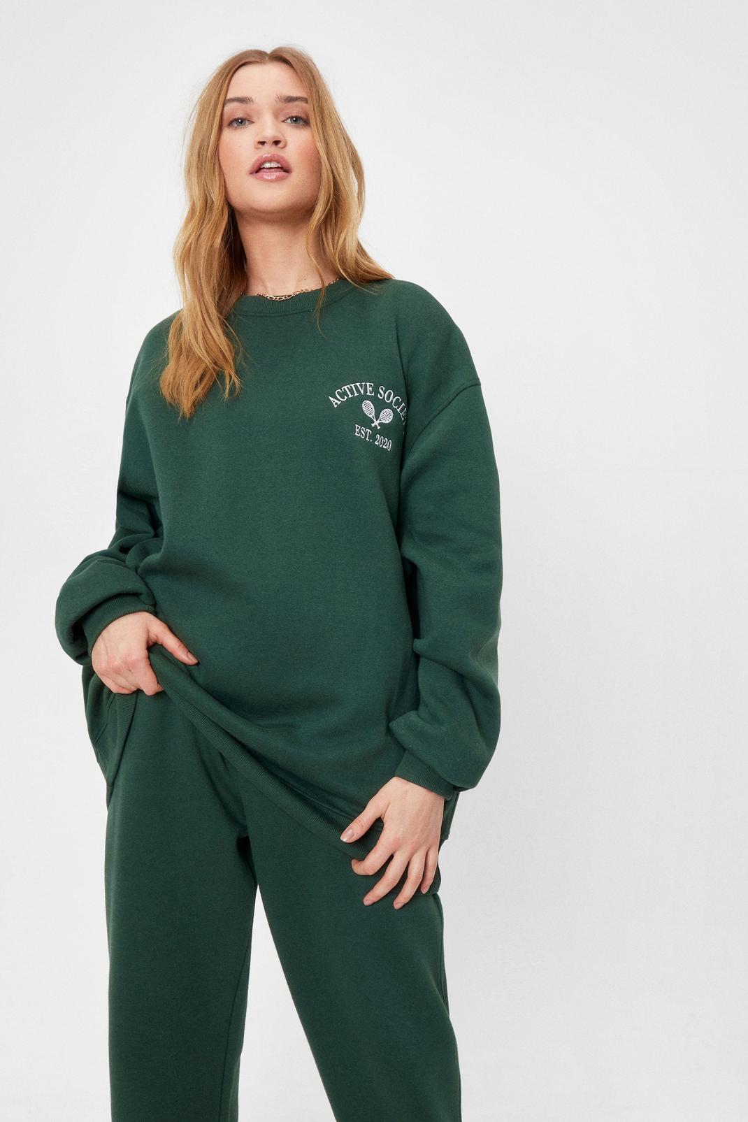 Green Active Society Embroidered Oversized Sweatshirt image number 1