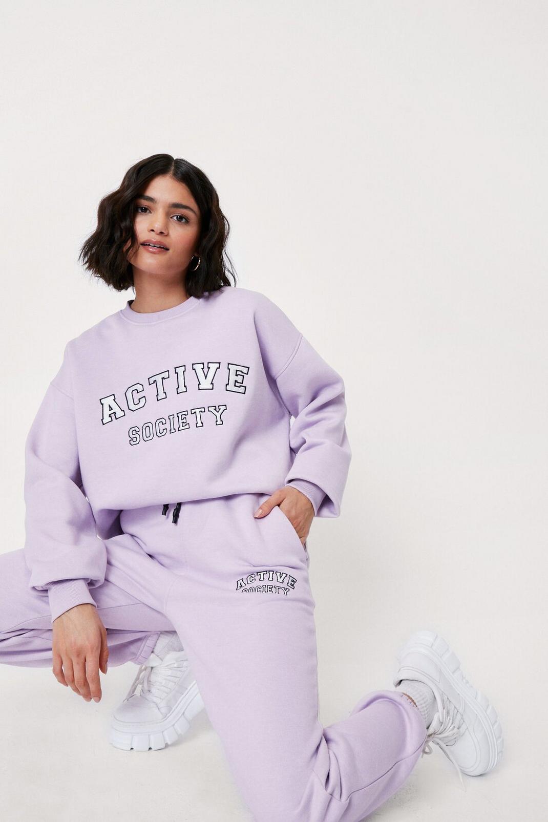 Lilac Active Society Cuffed Graphic Sweatpants image number 1