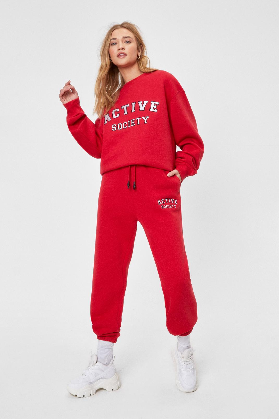 Red Active Society Cuffed Graphic Sweatpants image number 1