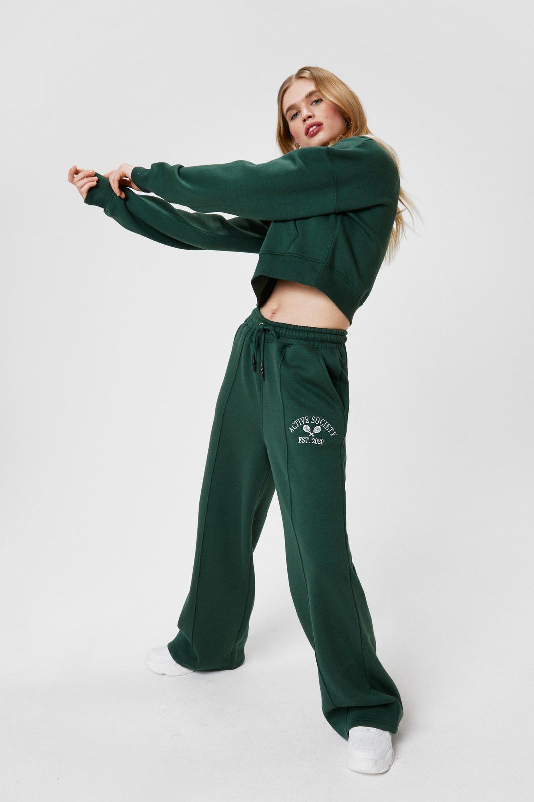 Green Active Society Embroidered Wide Leg Pants image number 1