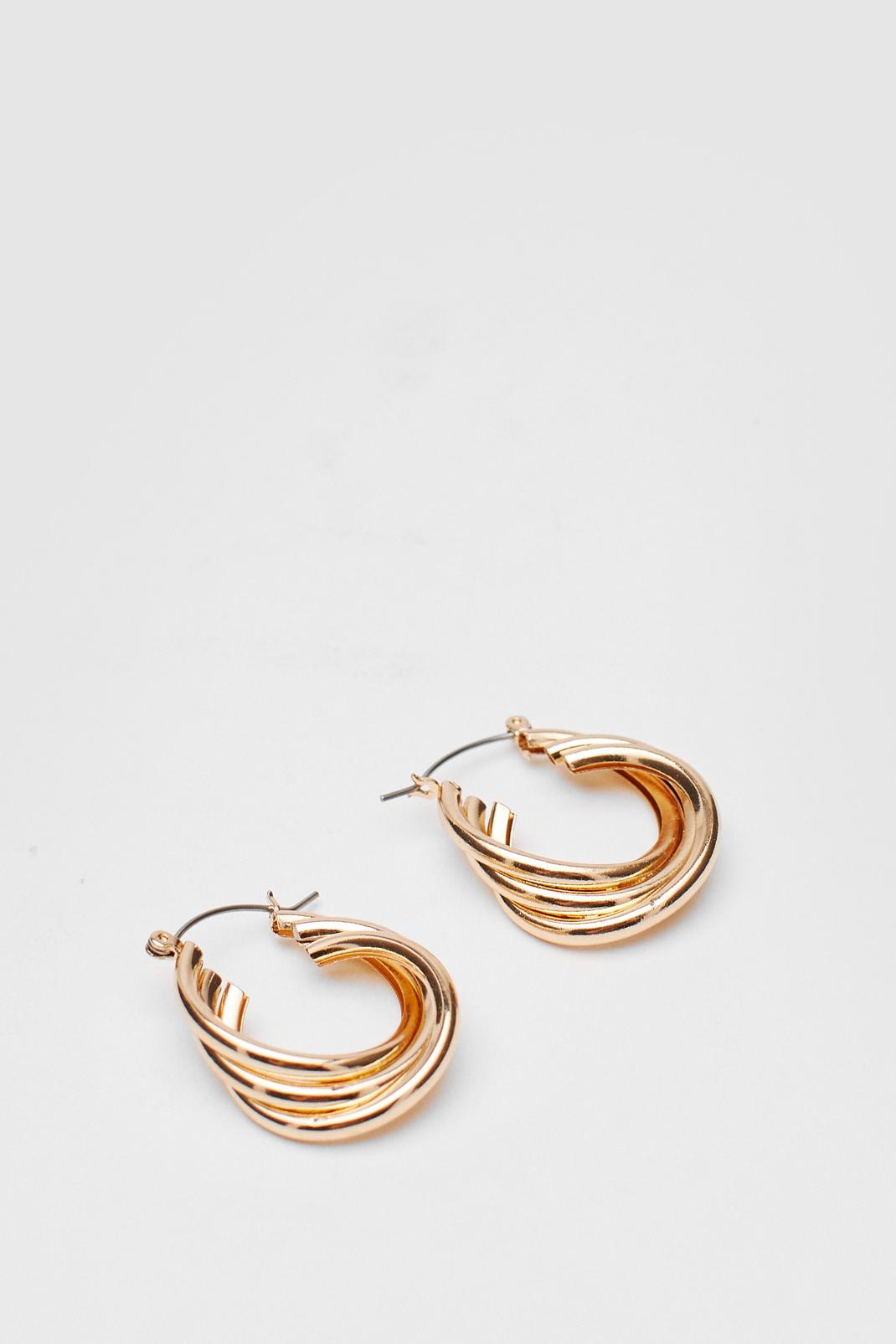 Boucles d'oreilles créoles épaisses à rangs multiples et effet torsadé, Gold image number 1