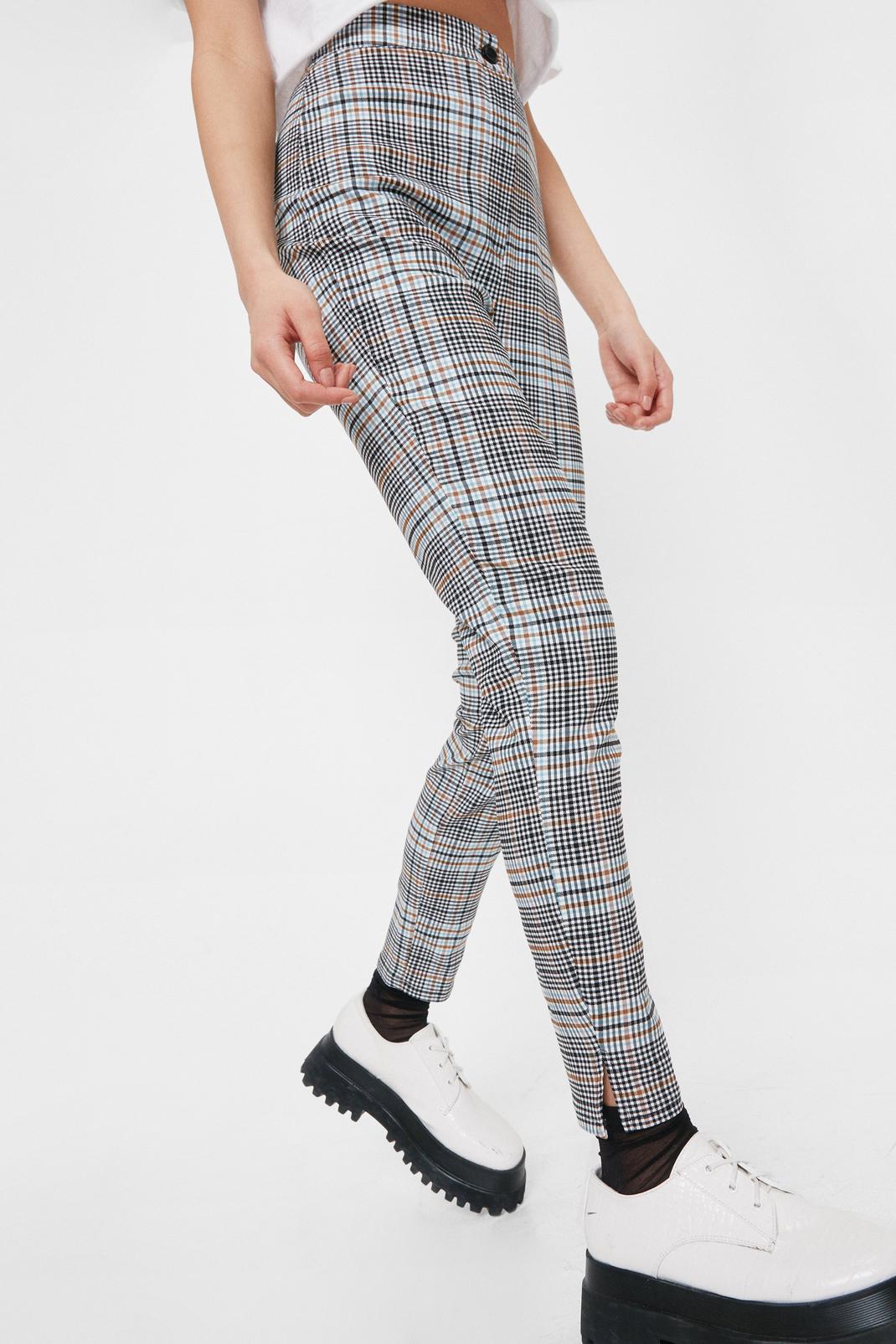 144 High Waisted Check Print Skinny Trousers image number 1