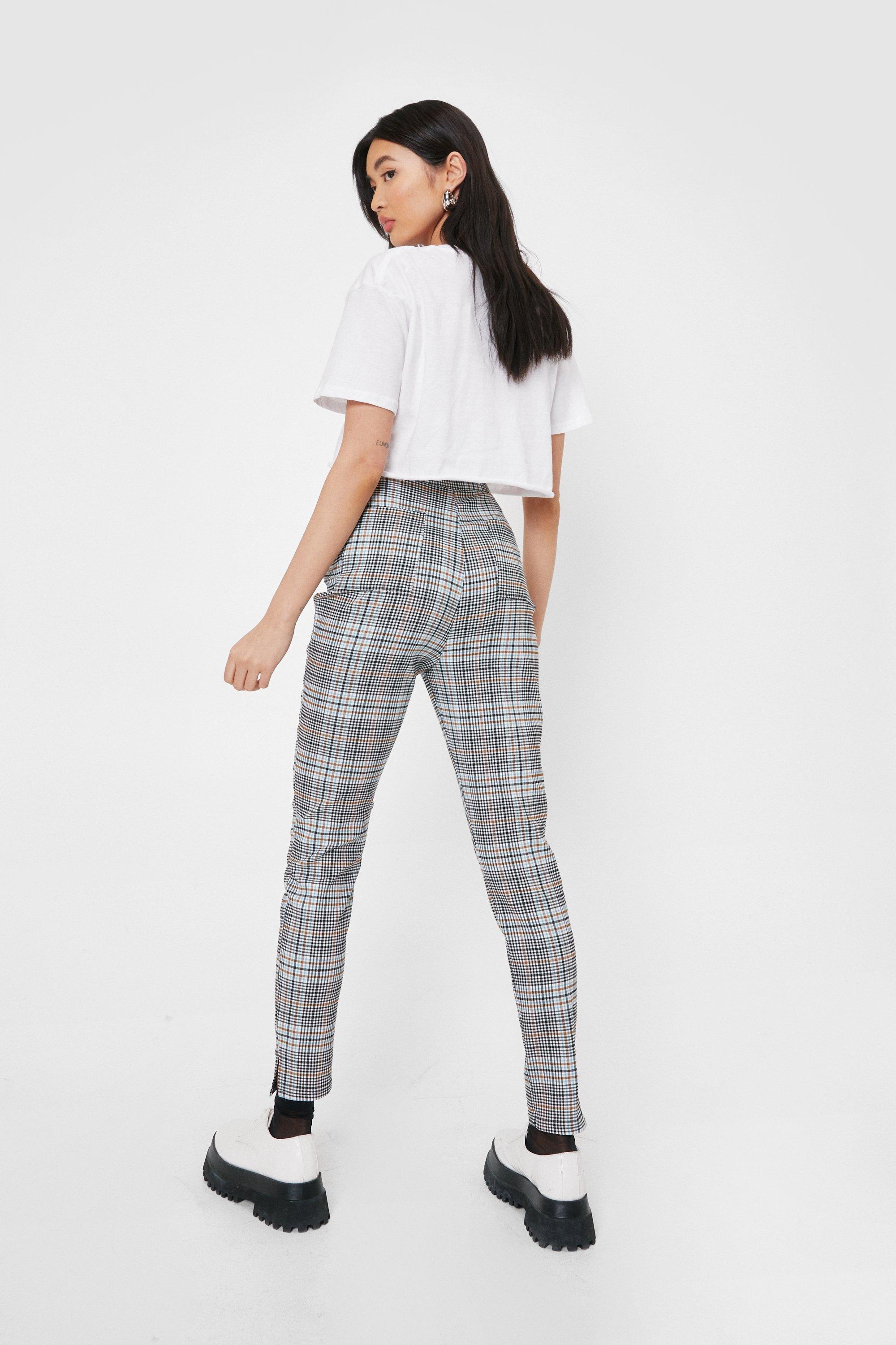 High Waist Plaid Skinny Pants