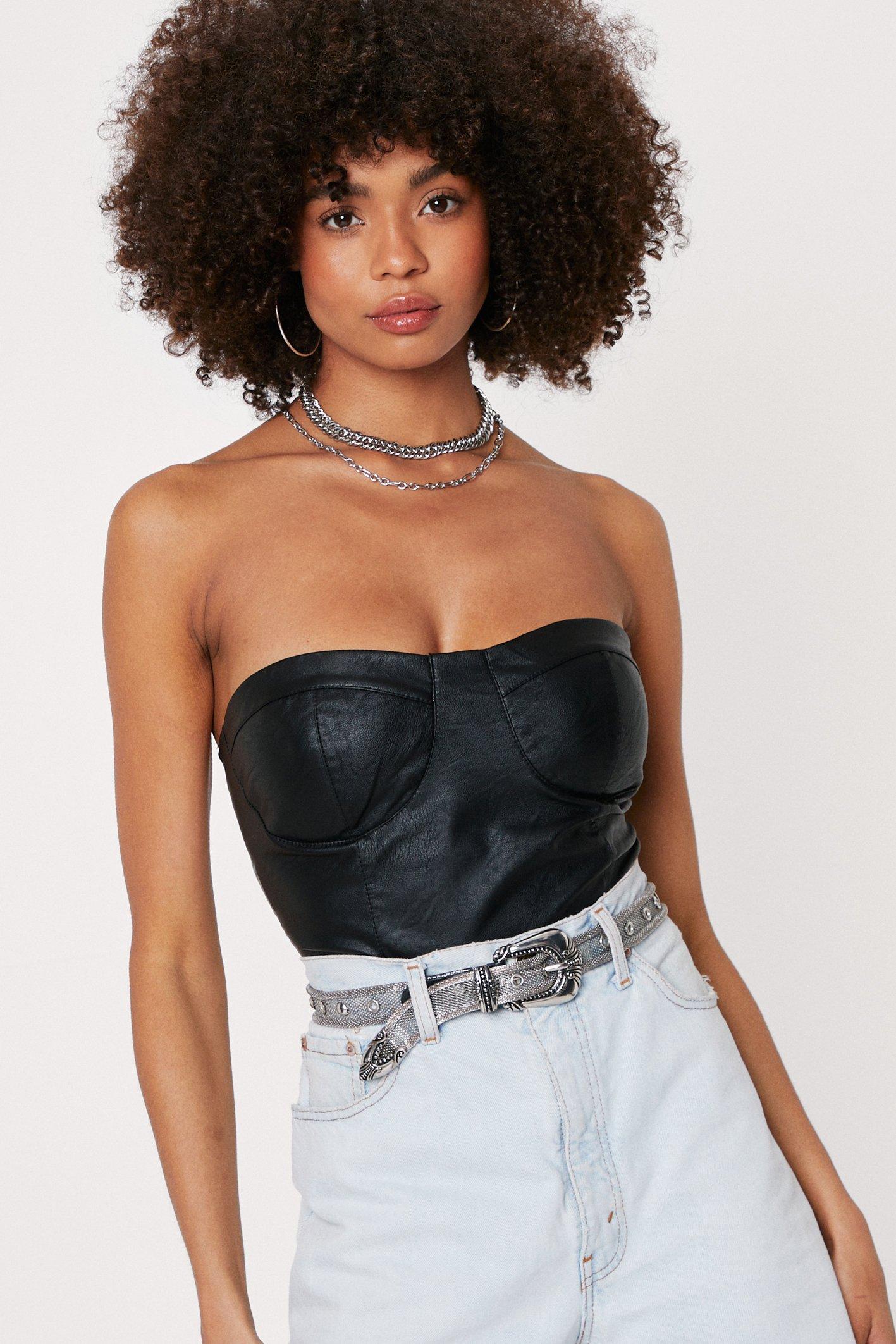 leather strapless top