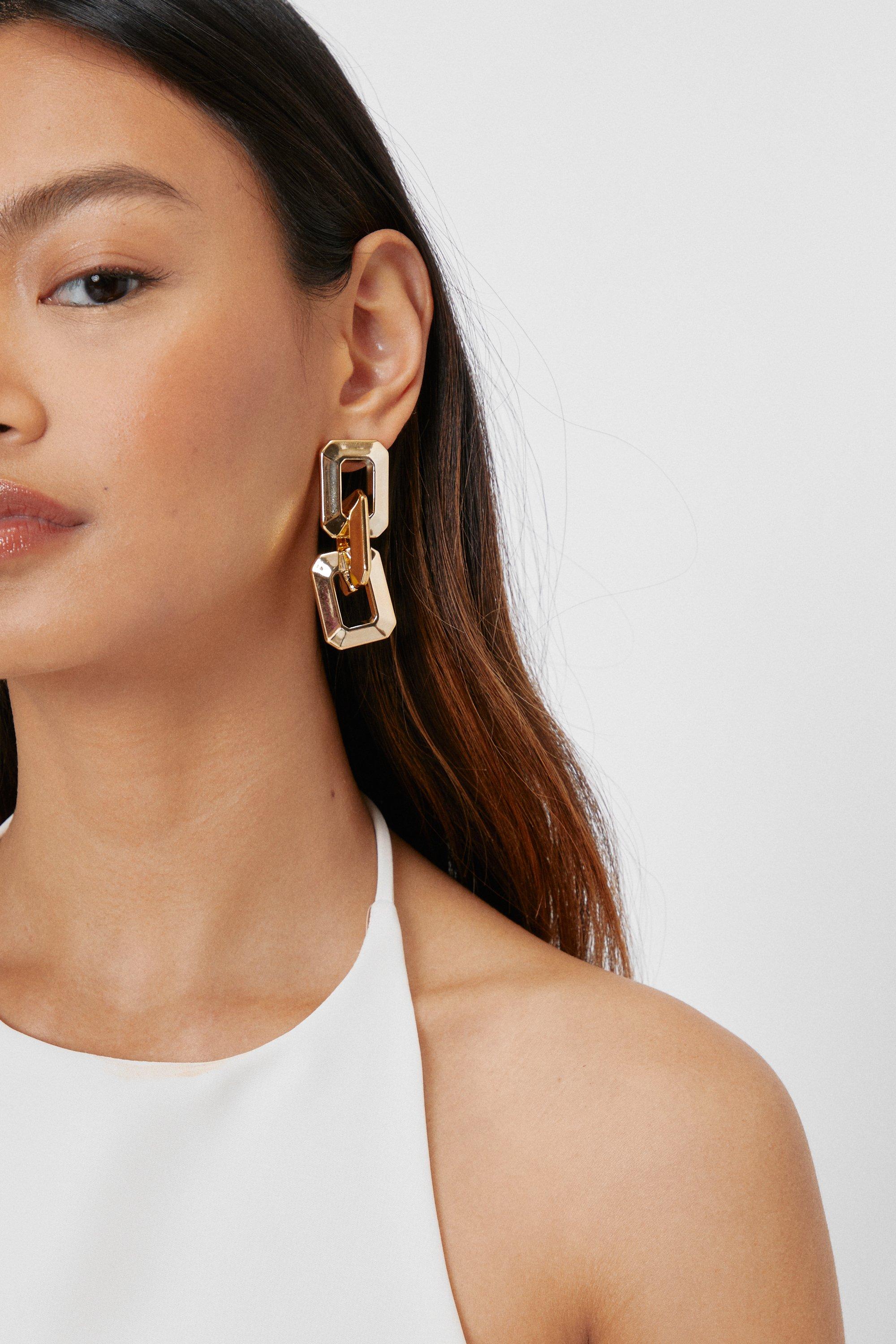 Chunky Square Link Drop Earrings