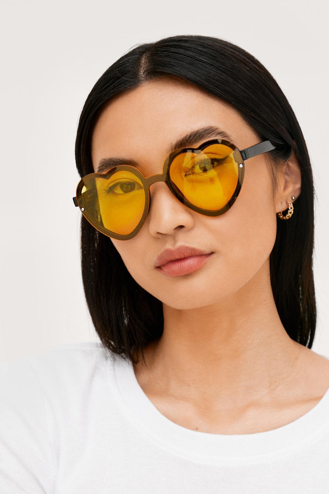 Yellow Oversized Tinted Heart Frame Sunglasses image number 1