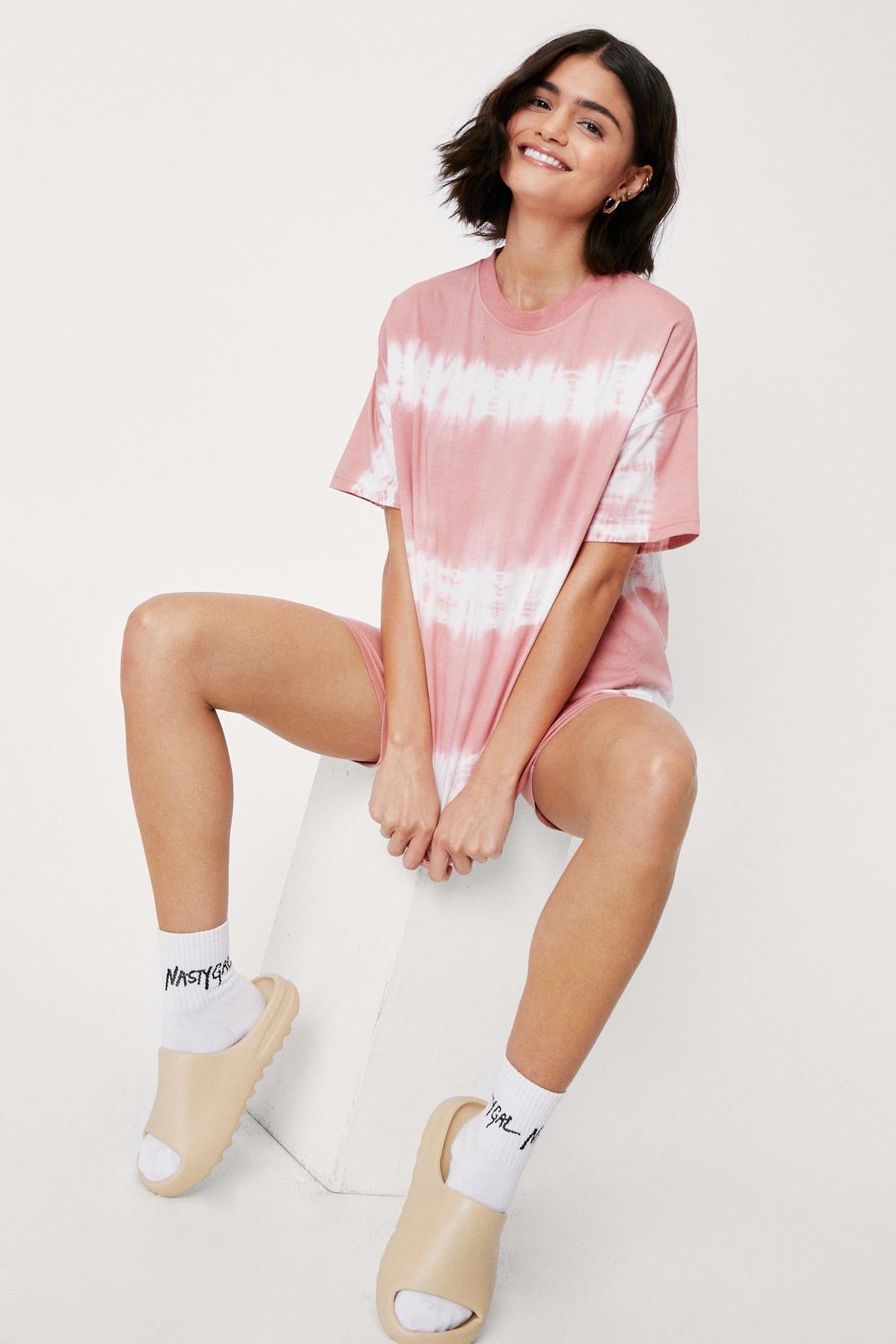 Peach Tie Dye Print Oversized T-Shirt and Shorts Set image number 1