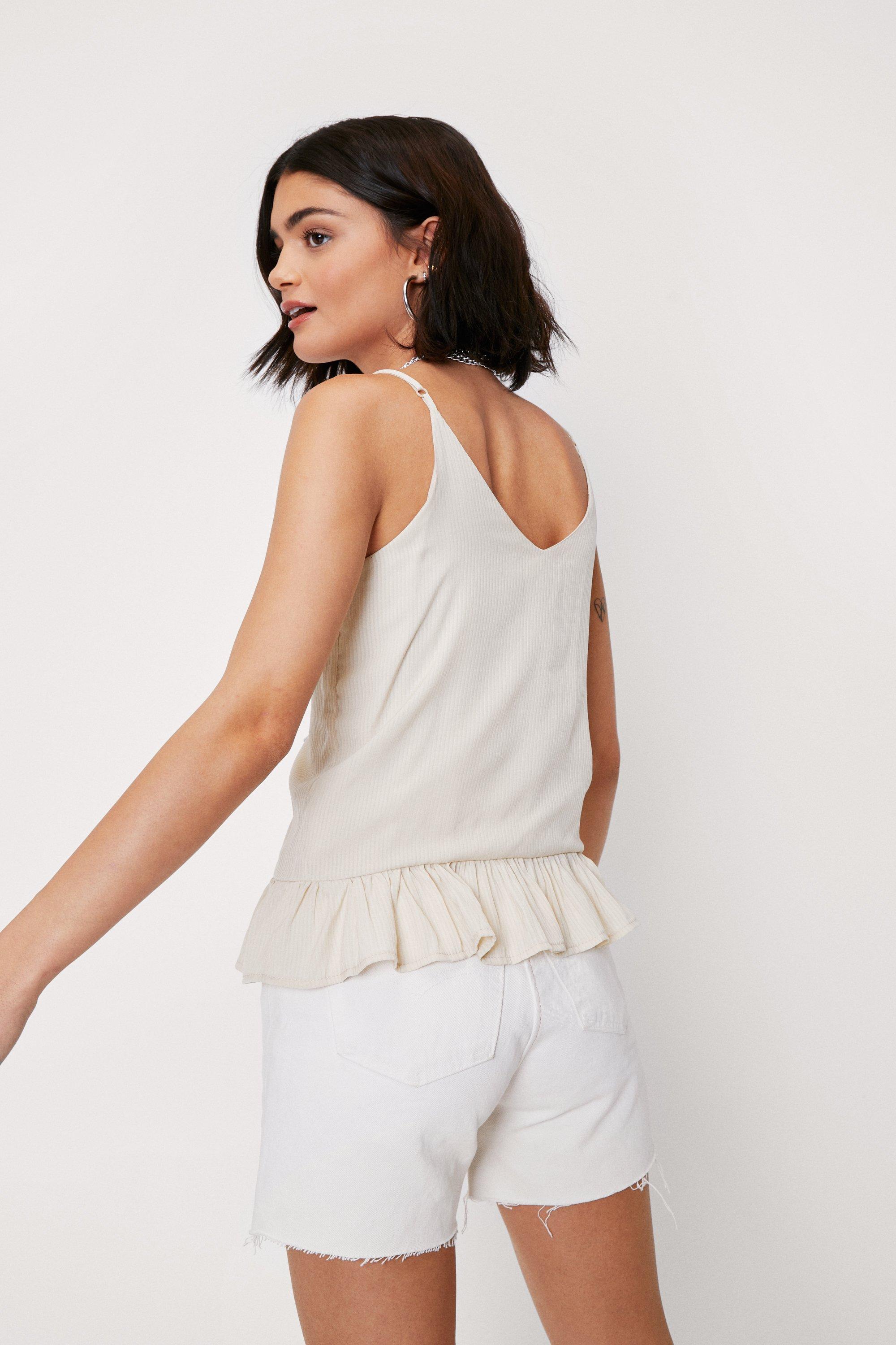 V Neck Ruffle Hem Button Down Cami Top