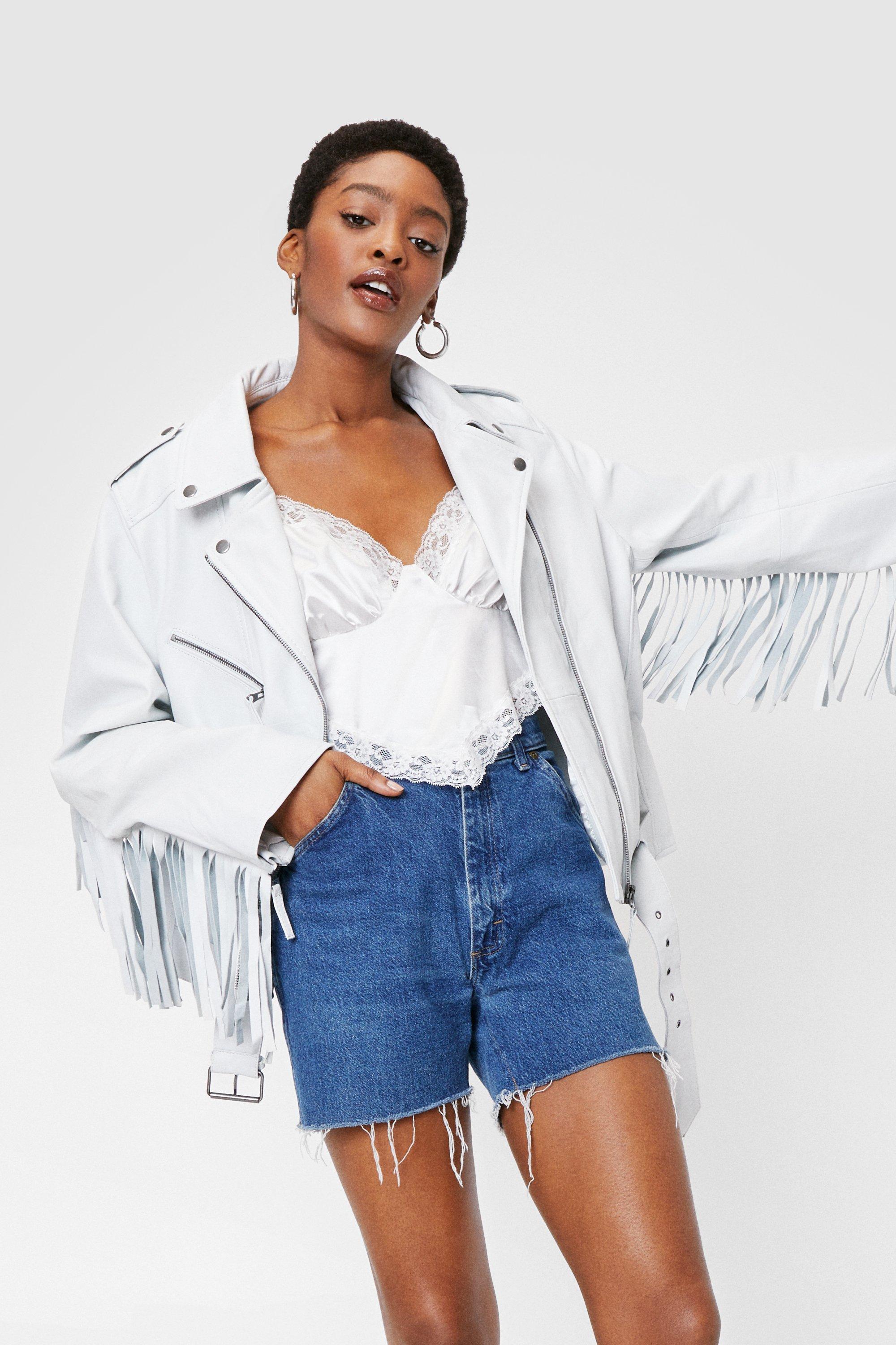 Oversized Real Leather Fringed Moto Jacket