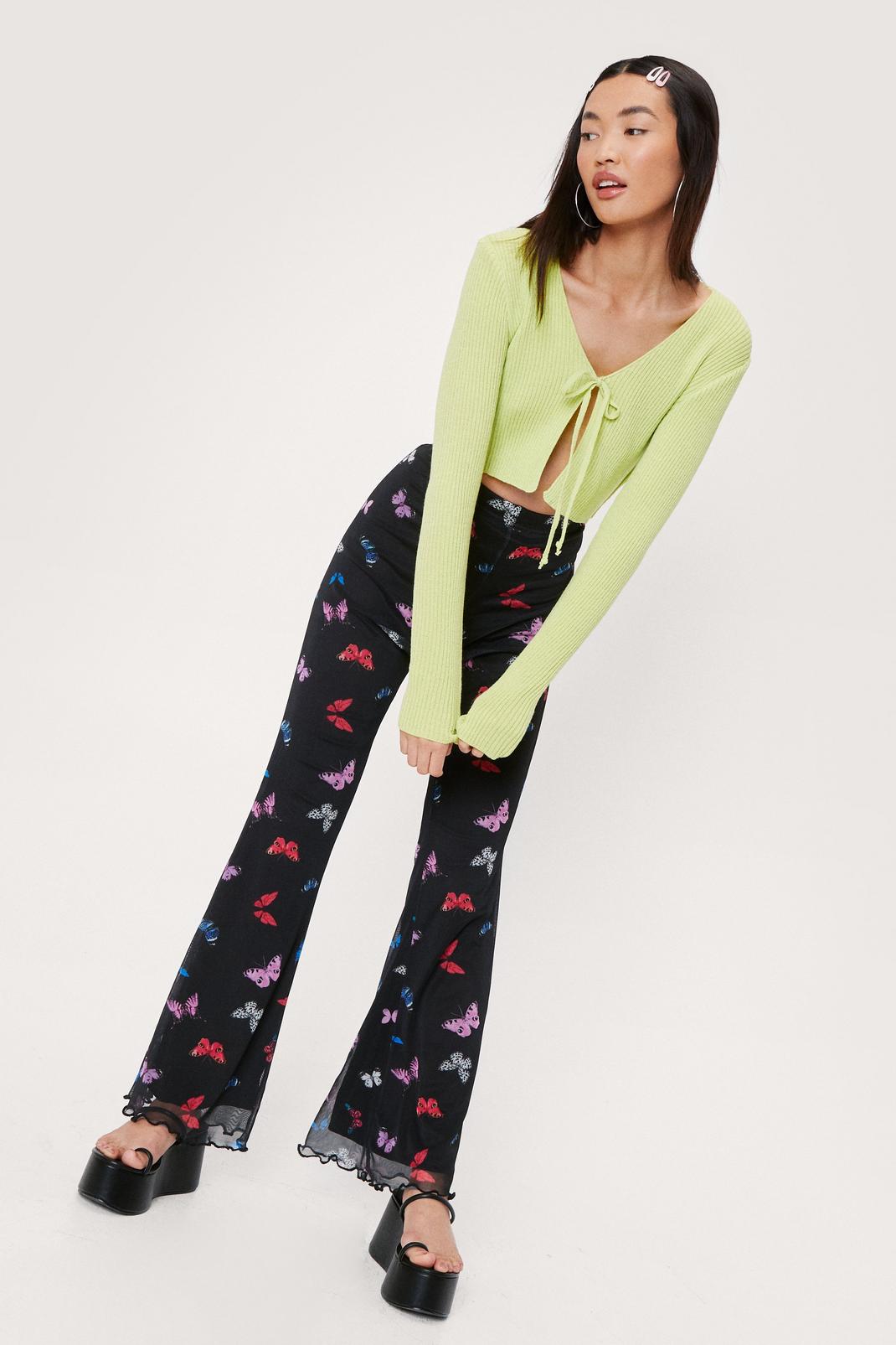 Mesh Butterfly Print High Waisted Flare Pants Nasty Gal