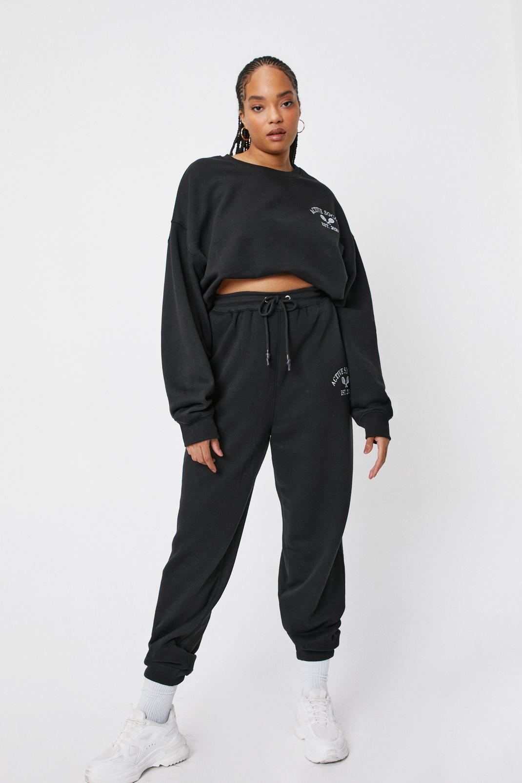 Black Plus Size Active Society Embroidered Joggers image number 1