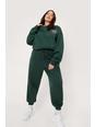 Green Plus Size Active Society Embroidered Tracksuit Pants