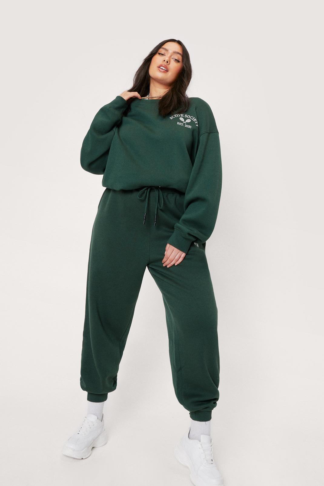 Green Plus Size Active Society Embroidered Joggers image number 1