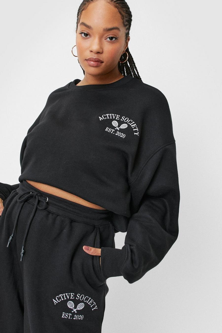 Plus Size Active Society Embroidered Sweatshirt