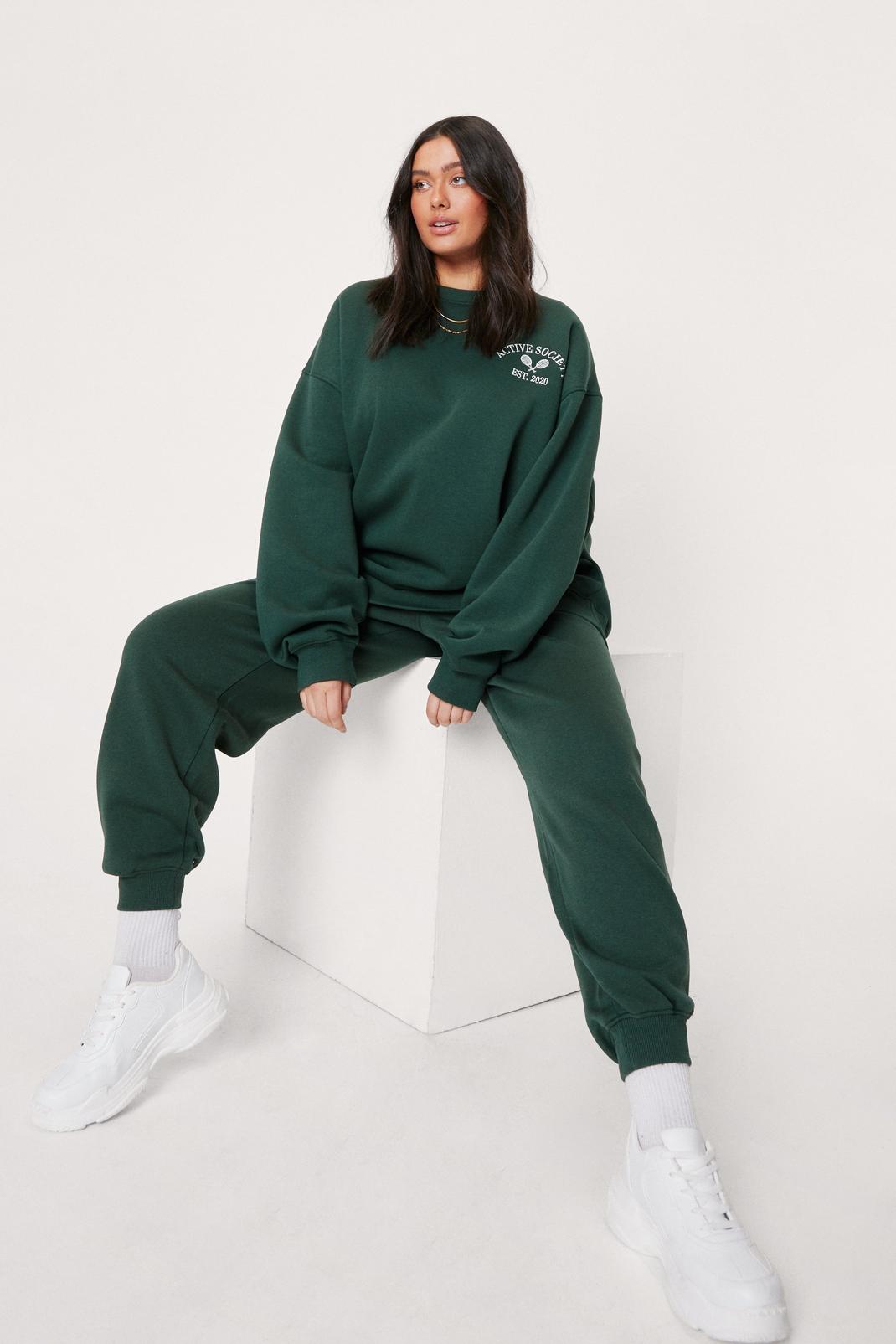 Green Plus Size Active Society Embroidered Sweatshirt image number 1