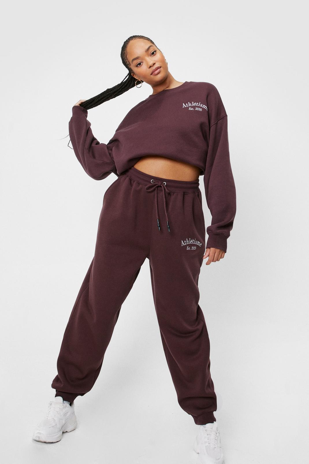 Grande Taille - Pantalon de jogging ample à broderie Athlétisme, Chocolate image number 1