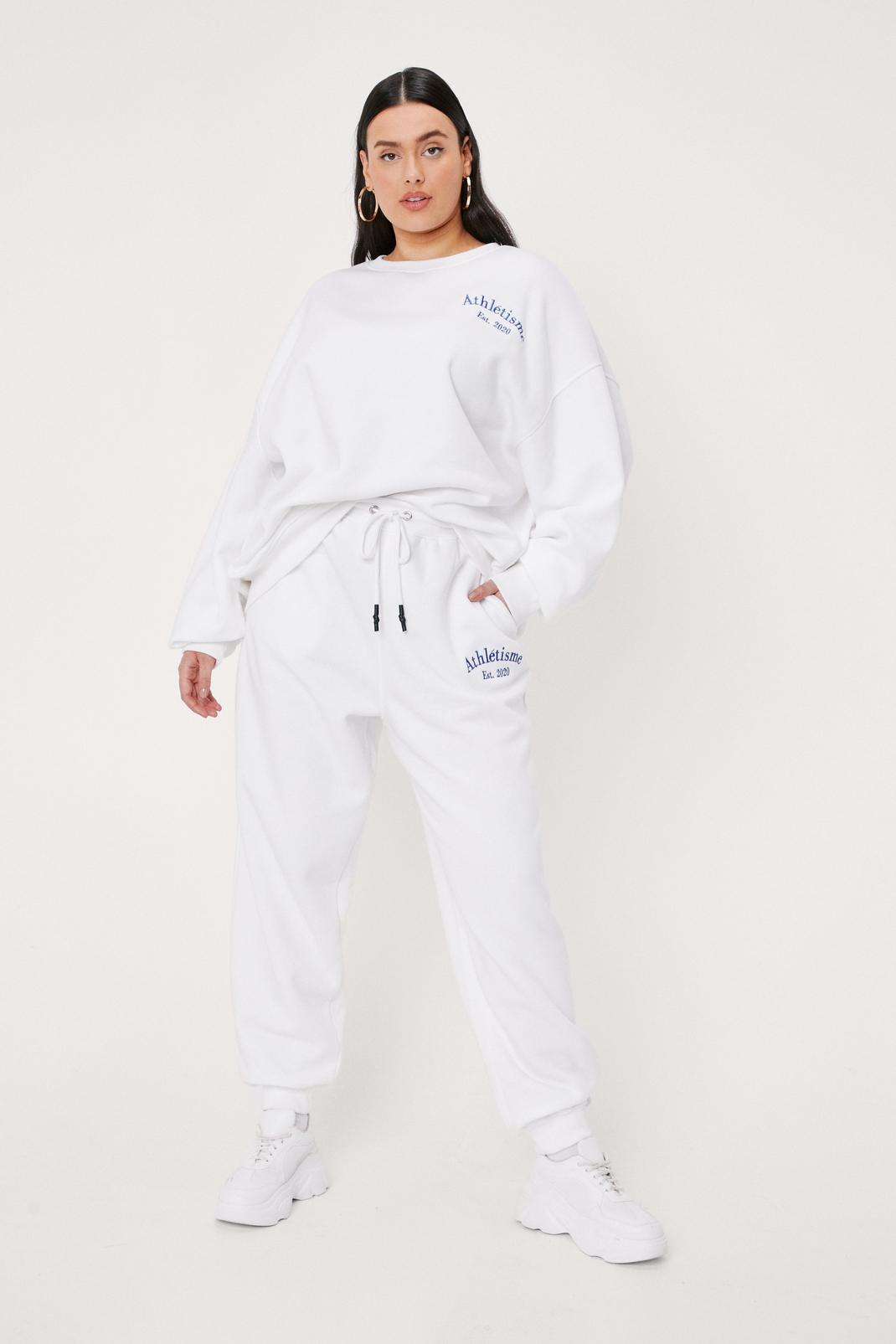 White Plus Size Athletisme Embroidered Joggers image number 1