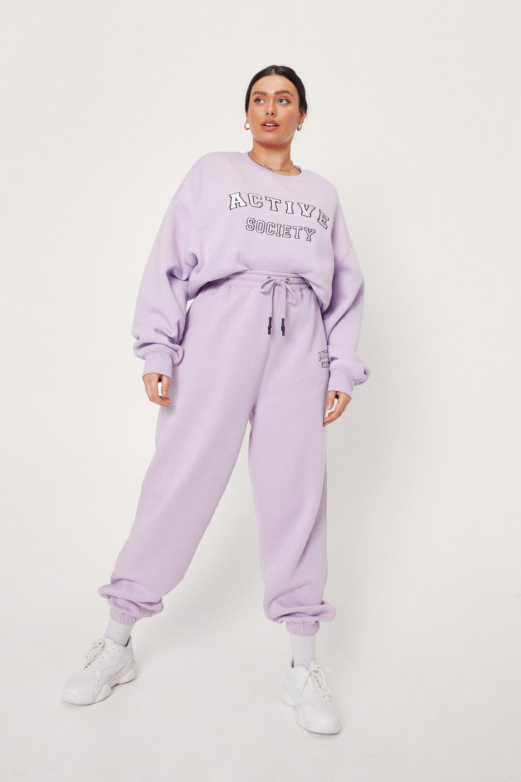 Lilac Plus Size Active Society Graphic Tracksuit Pants image number 1