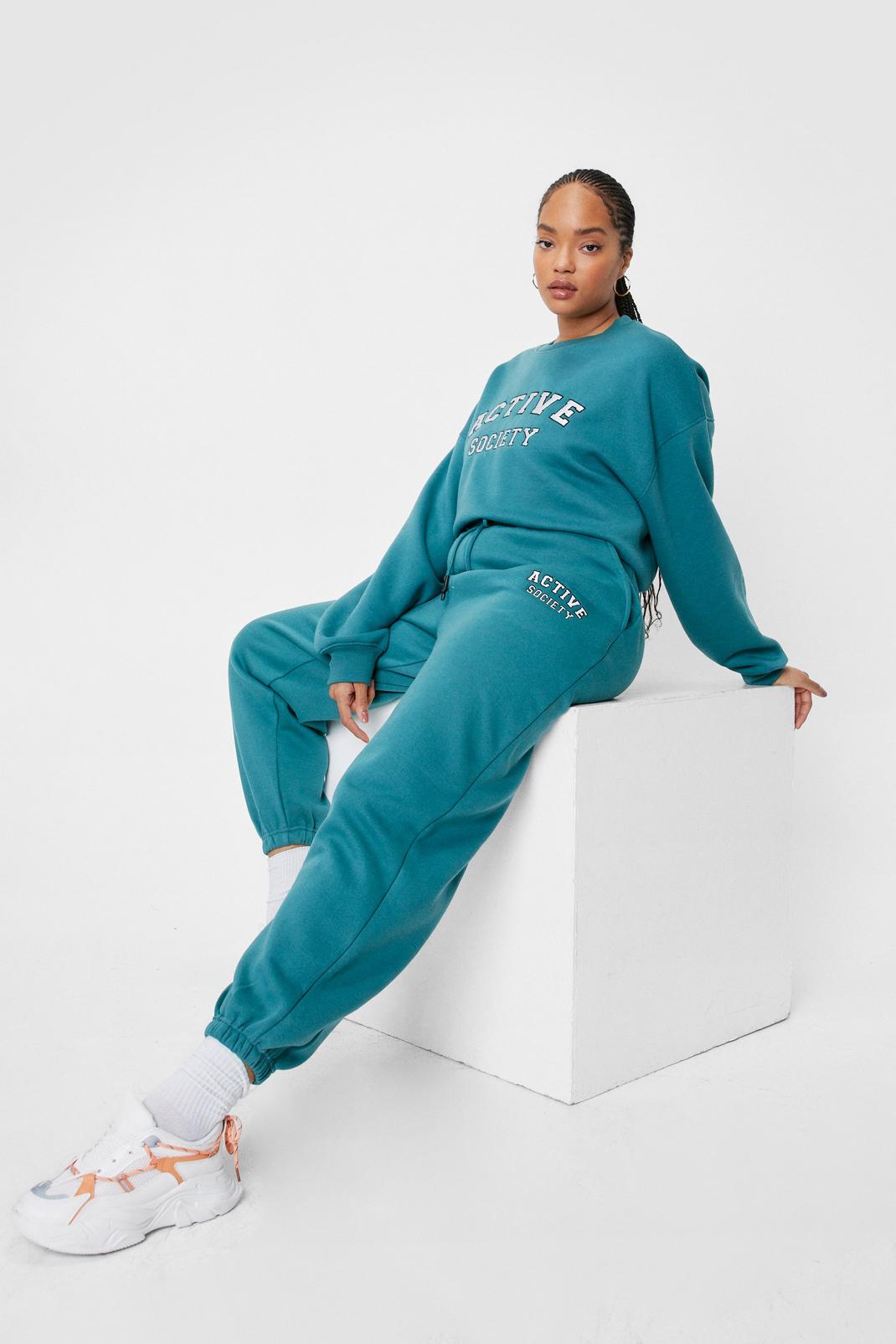 Teal Plus Size Active Society Graphic Joggers image number 1