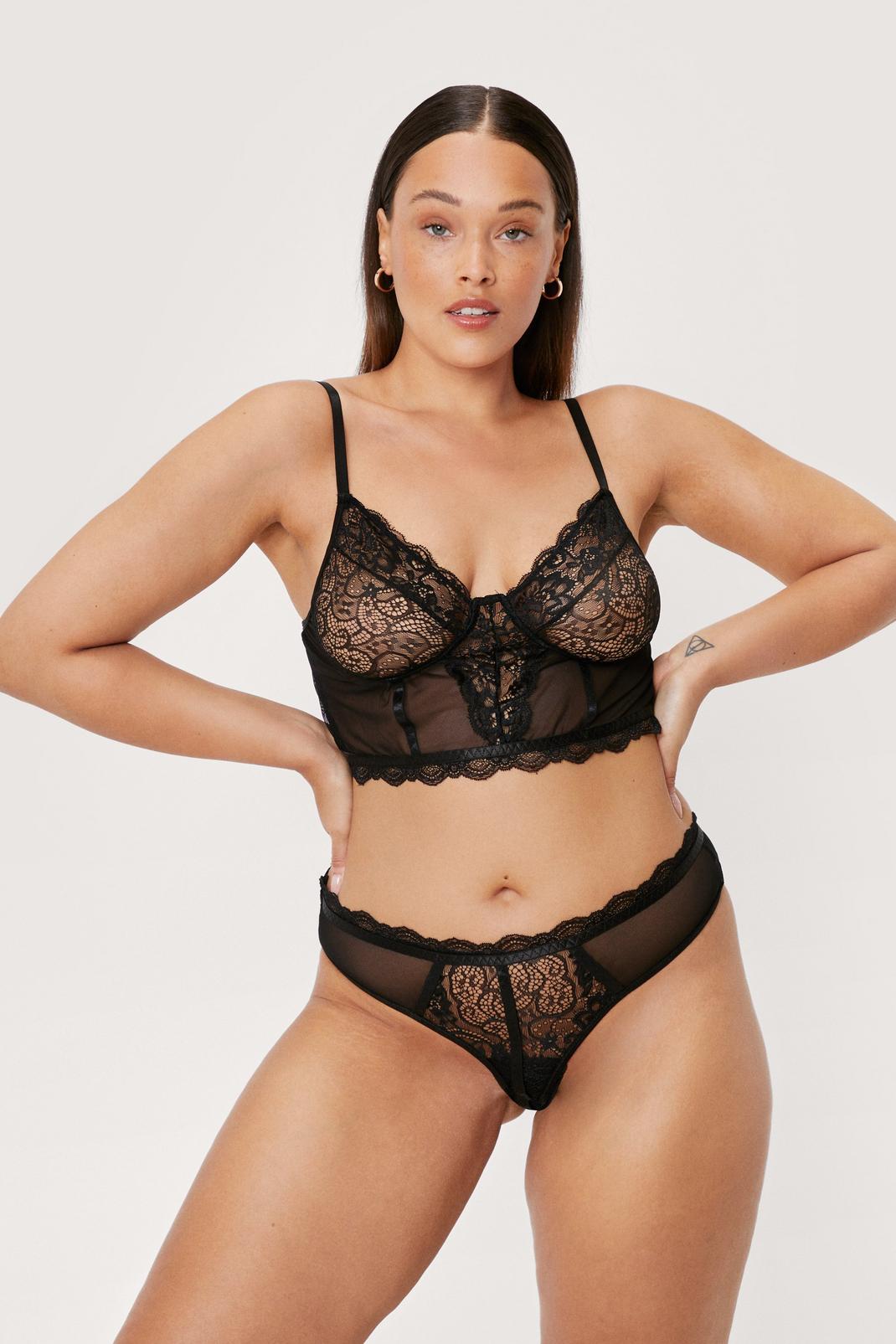 Plus Size Longline Lace Bralette and Knickers Set