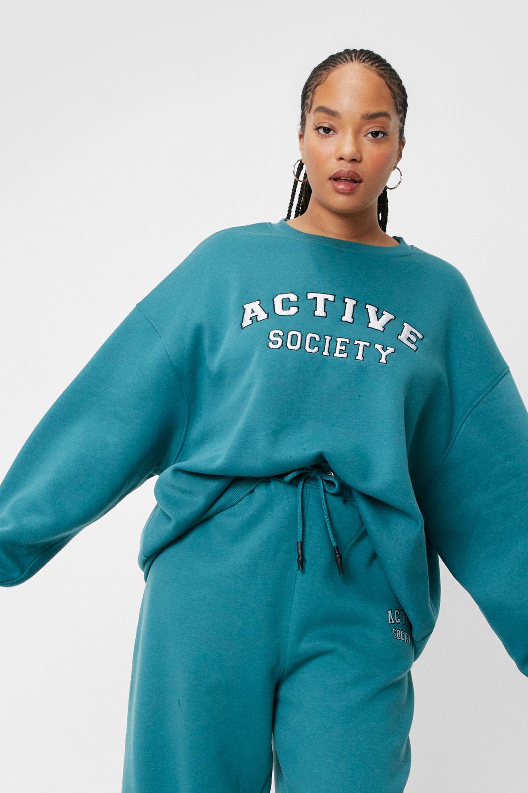 Grande Taille - Sweat ample à broderie Active Society, Teal image number 1