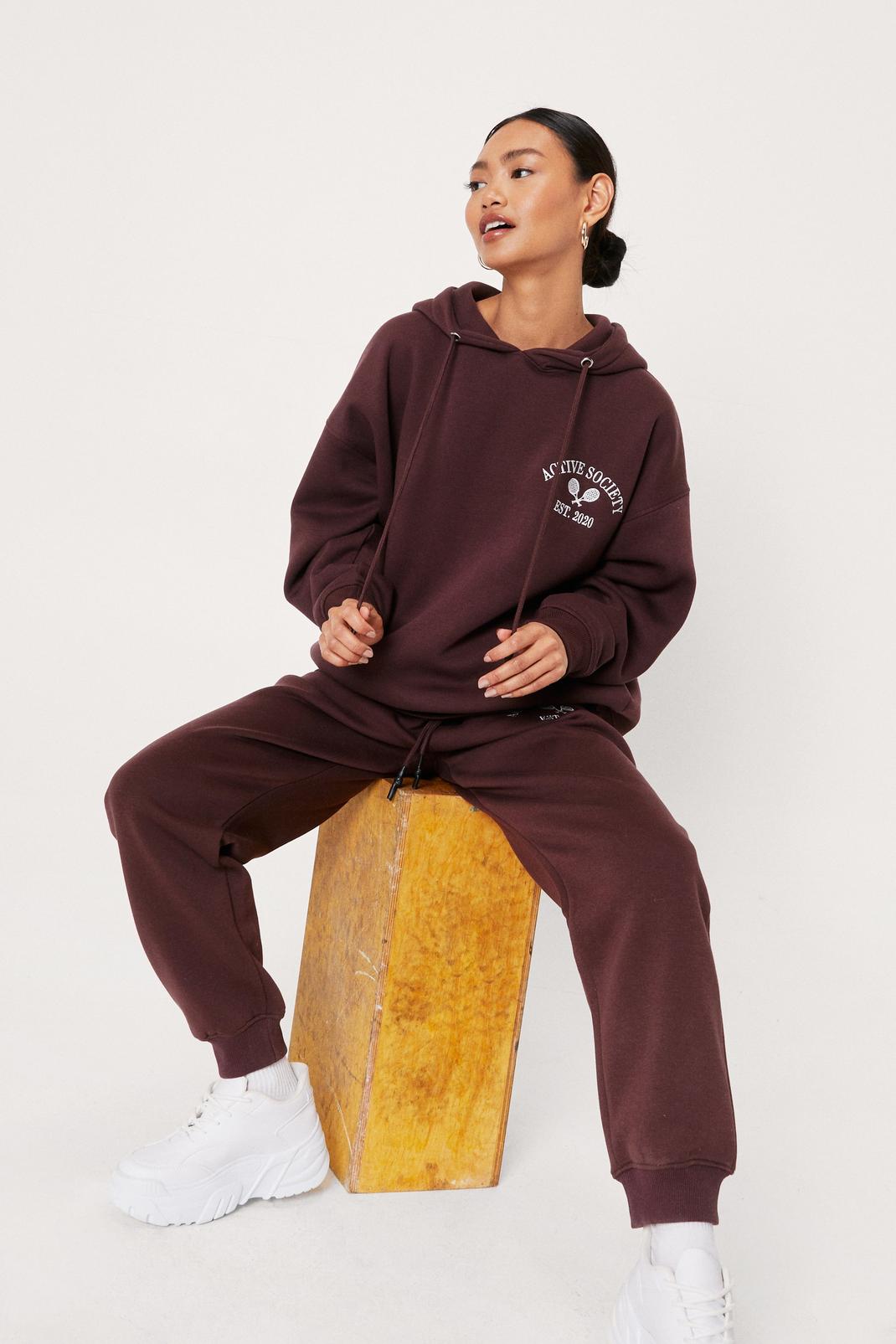 Chocolate Petite Active Society Embroidered Hoodie image number 1