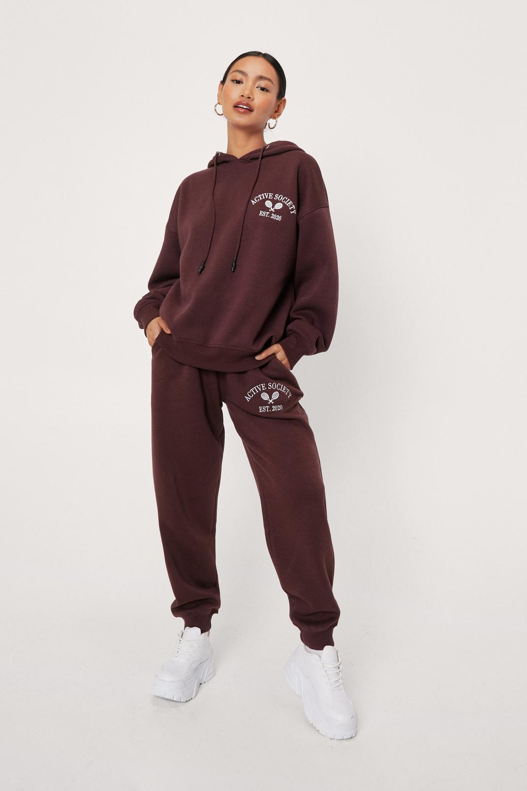 Chocolate Petite Active Society Embroidered Joggers image number 1