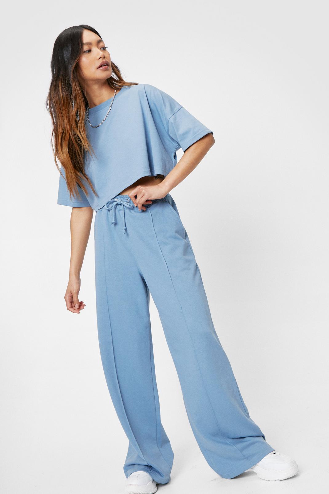 Dusty blue Petite Cropped T-Shirt and Wide Leg Pants Set image number 1