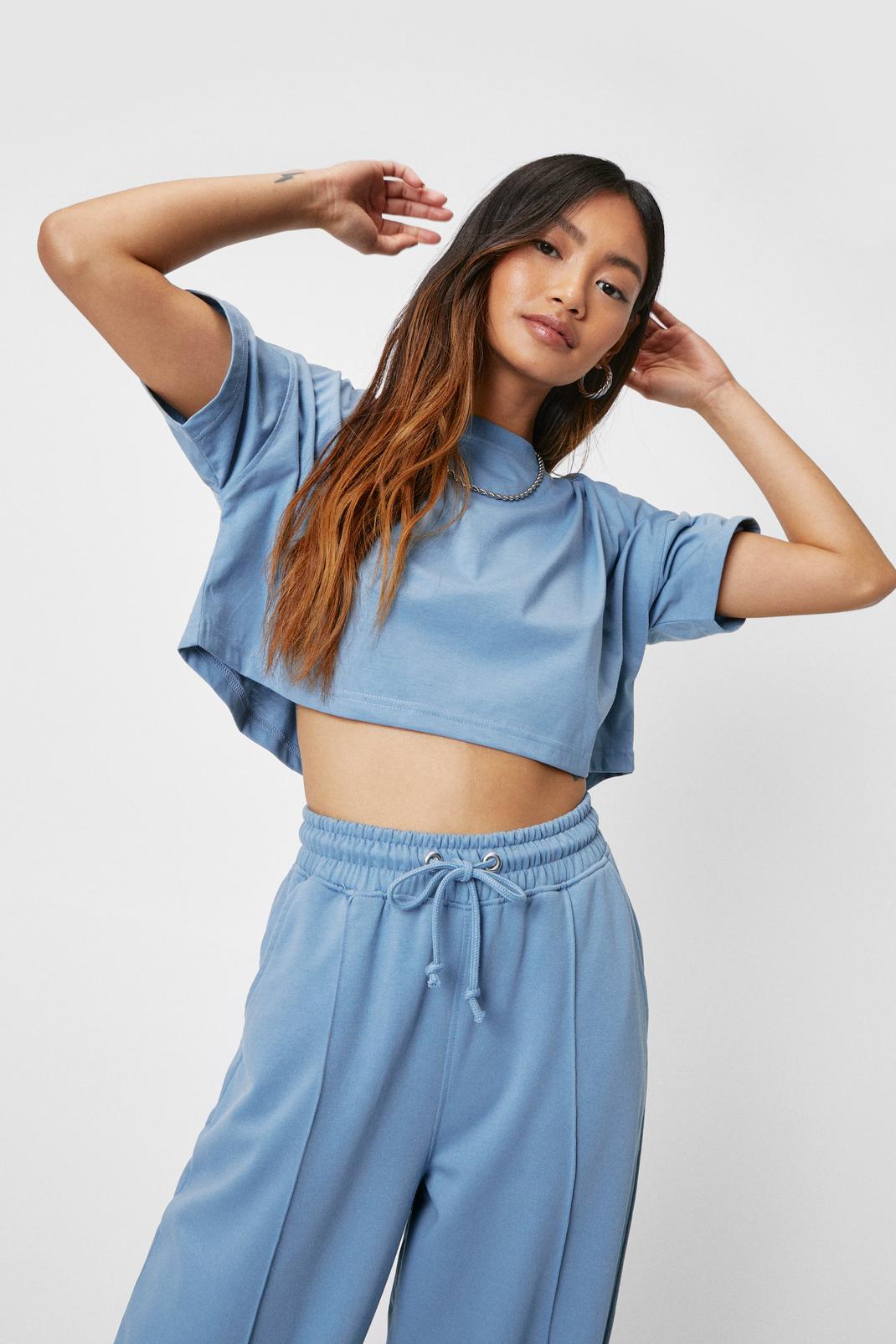 679 Petite Cropped T-Shirt and Wide Leg Trousers Set image number 2