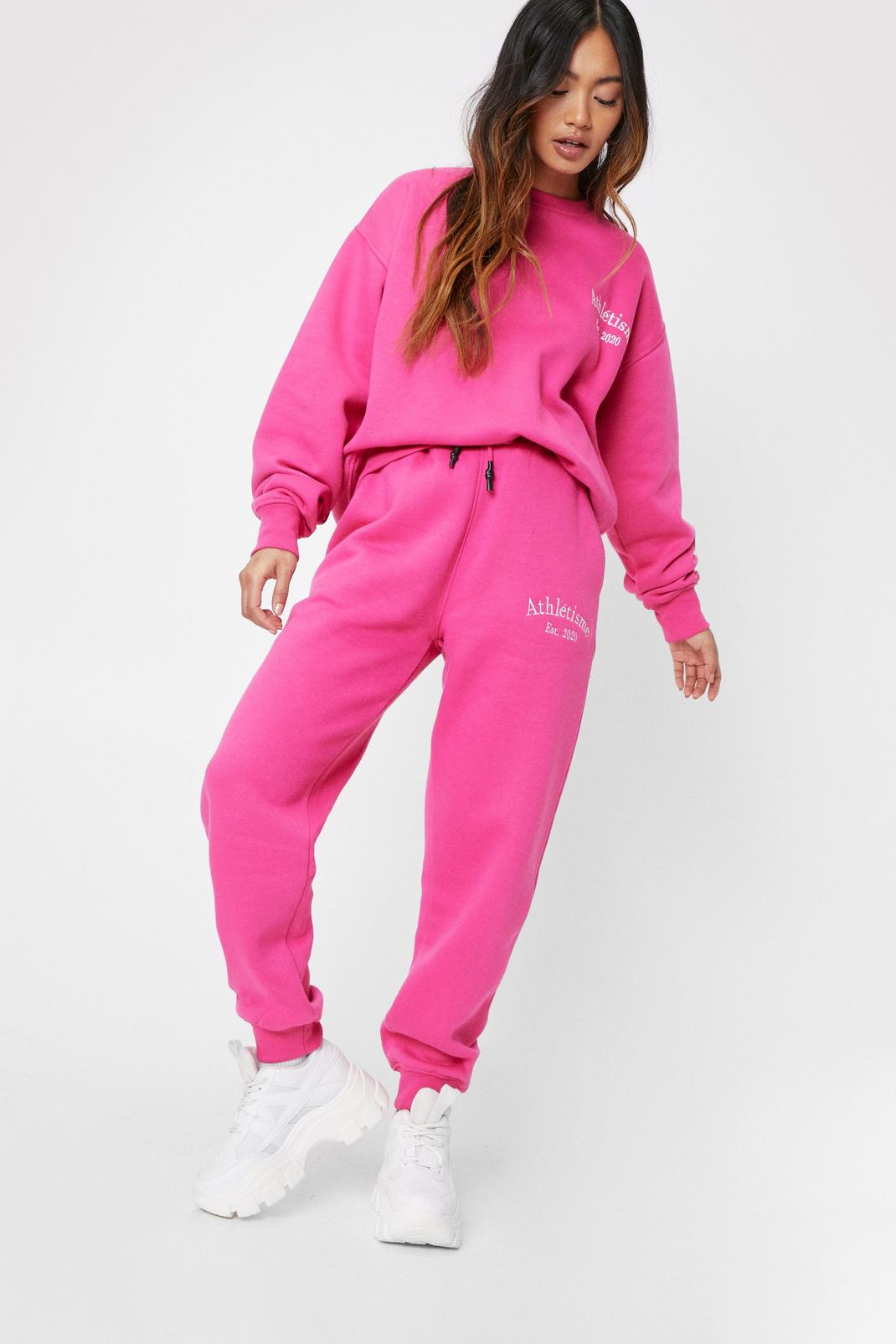 Petite - Pantalon de jogging ample à broderie Athlétisme, Hot pink image number 1