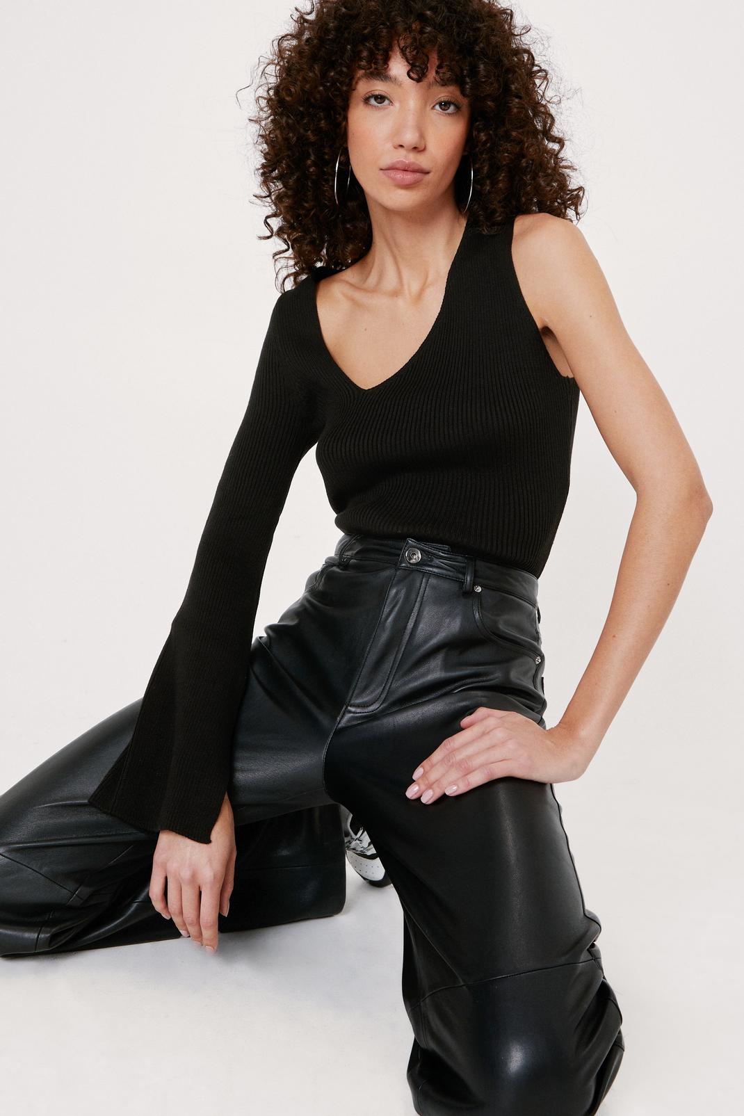 Black Knitted One Shoulder Asymmetric Top image number 1