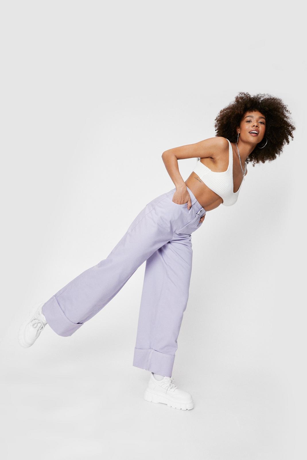 Lilac Slouchy Turn Up Hem Wide Leg Jeans image number 1