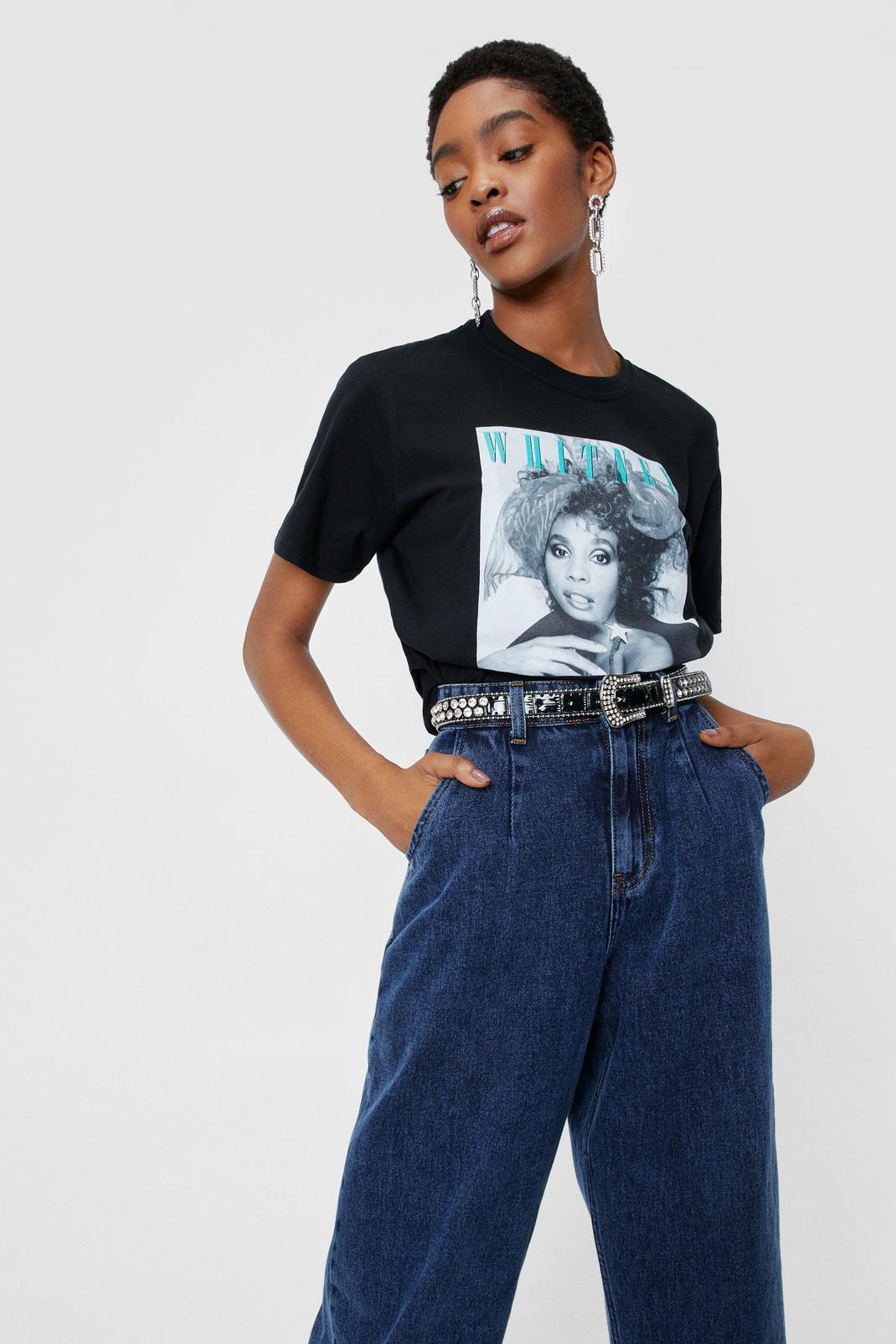 Black Whitney Houston Oversized Graphic T-Shirt image number 1