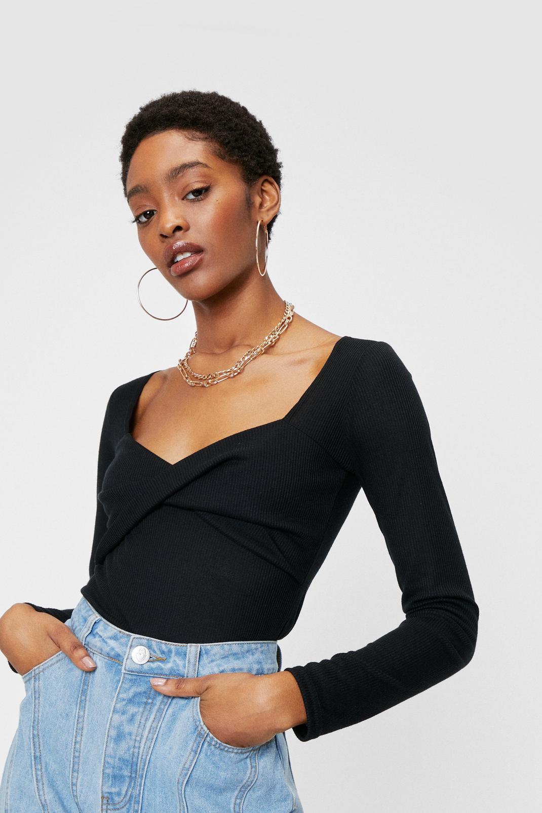 Unique Bargains Women's Sweetheart Neck Knit Side Slit Twist Front