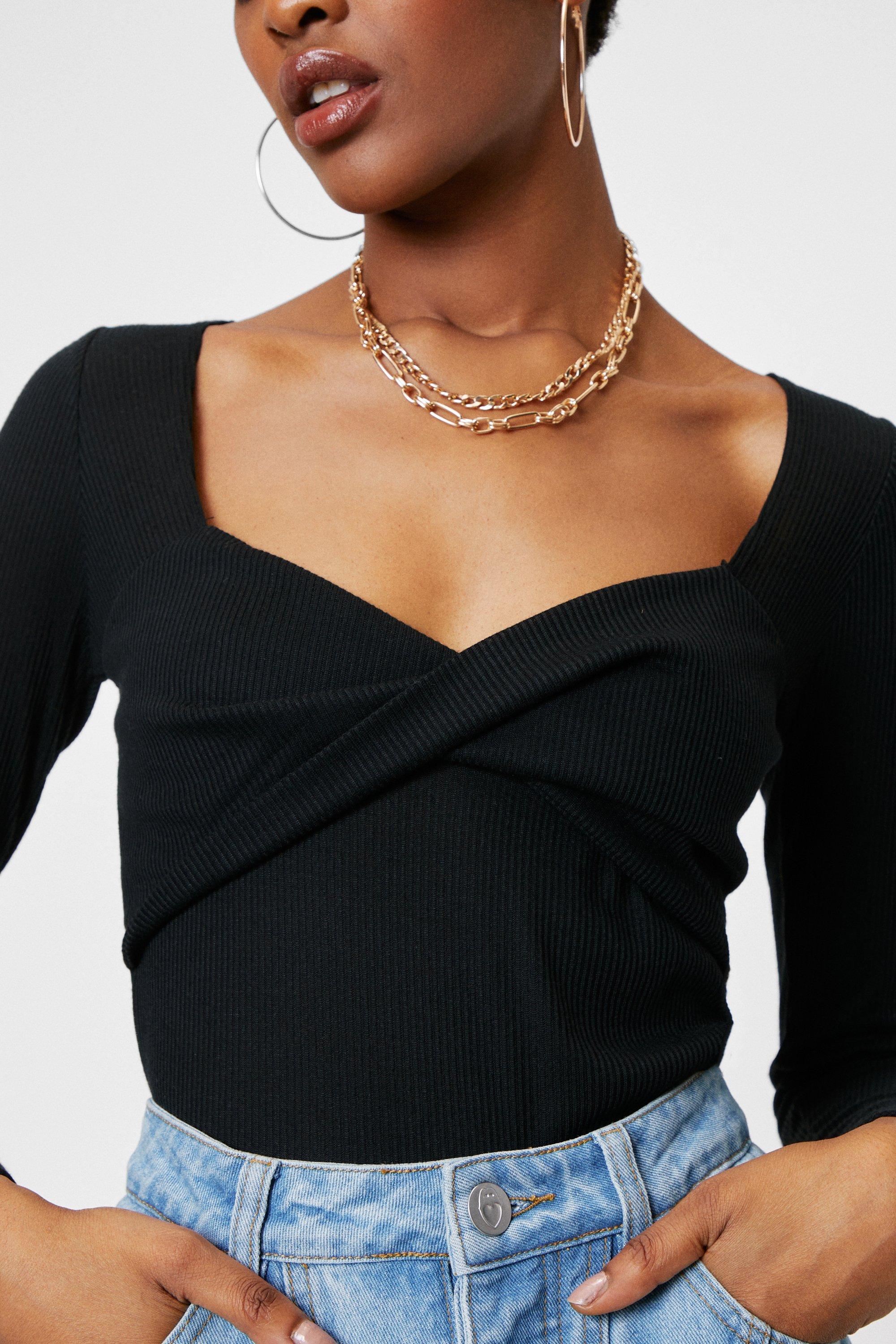 Ribbed Sweetheart Neck Twist Front Top