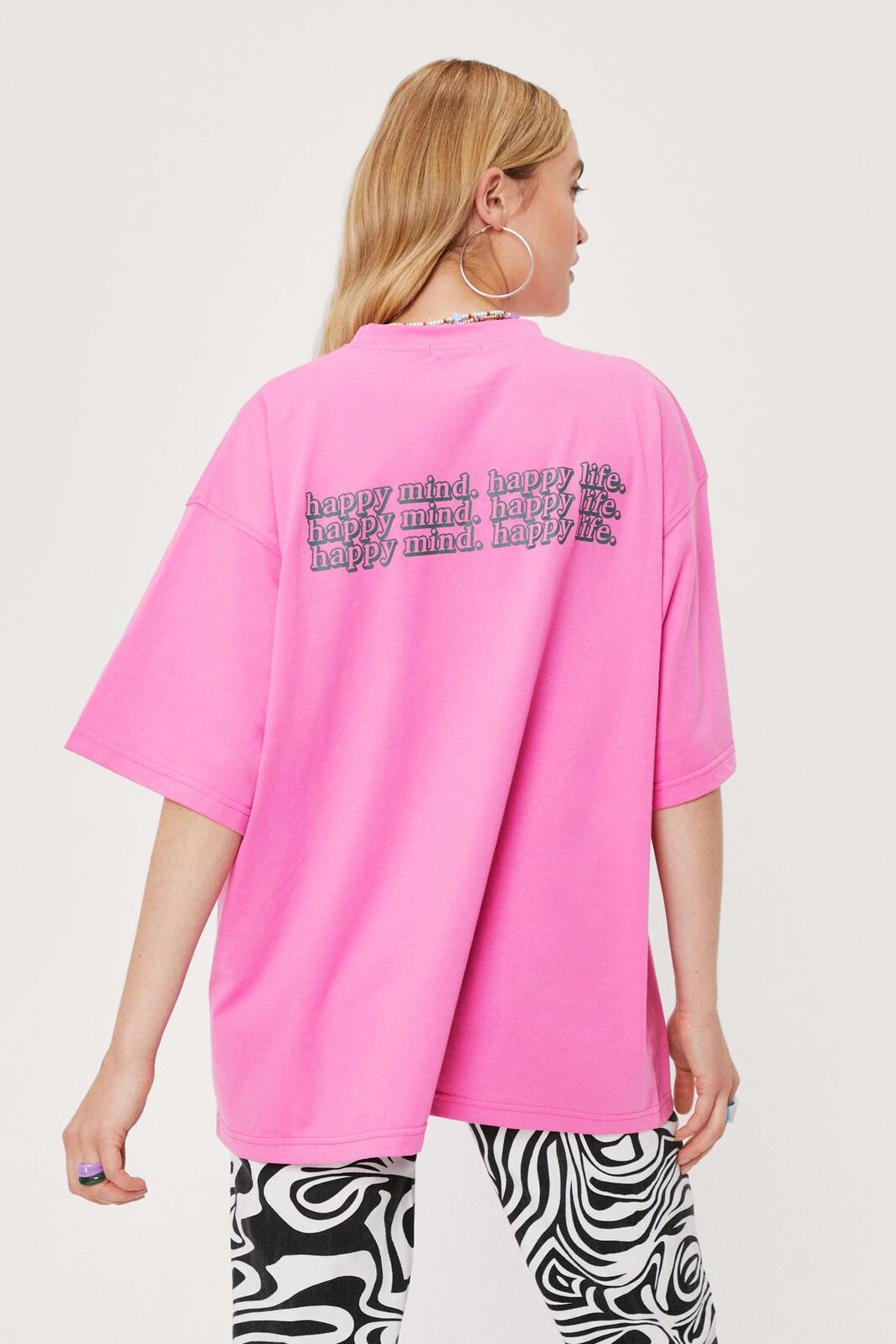 T-shirt ample à impressions Happy Mind Happy Life au dos, Pink image number 1