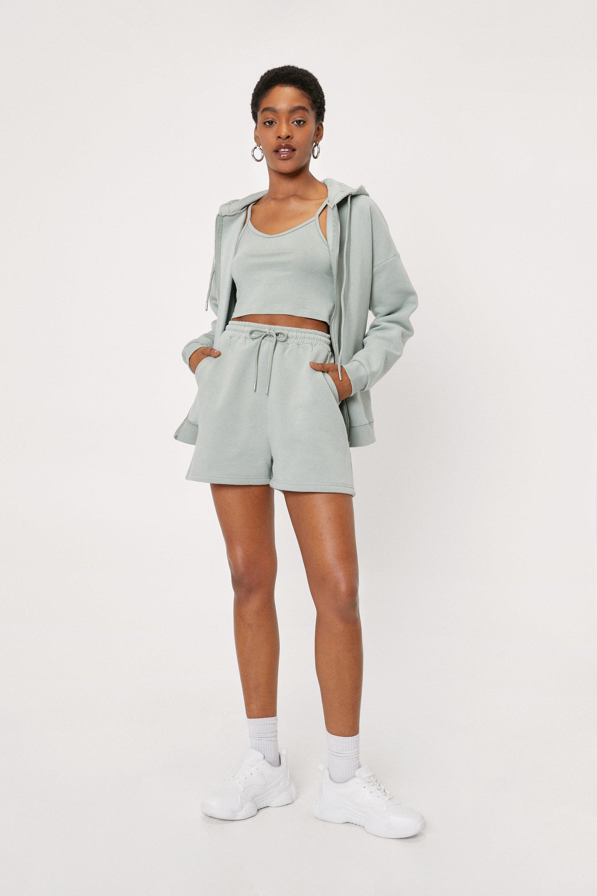 Zip 3 Pc Long Sleeve Hoodie and Shorts Set