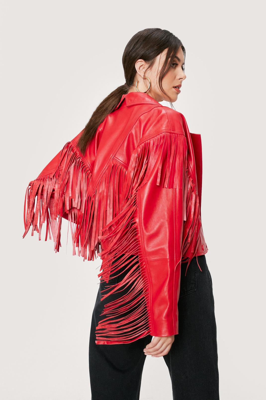 Red Fringed Real Leather Jacket image number 1